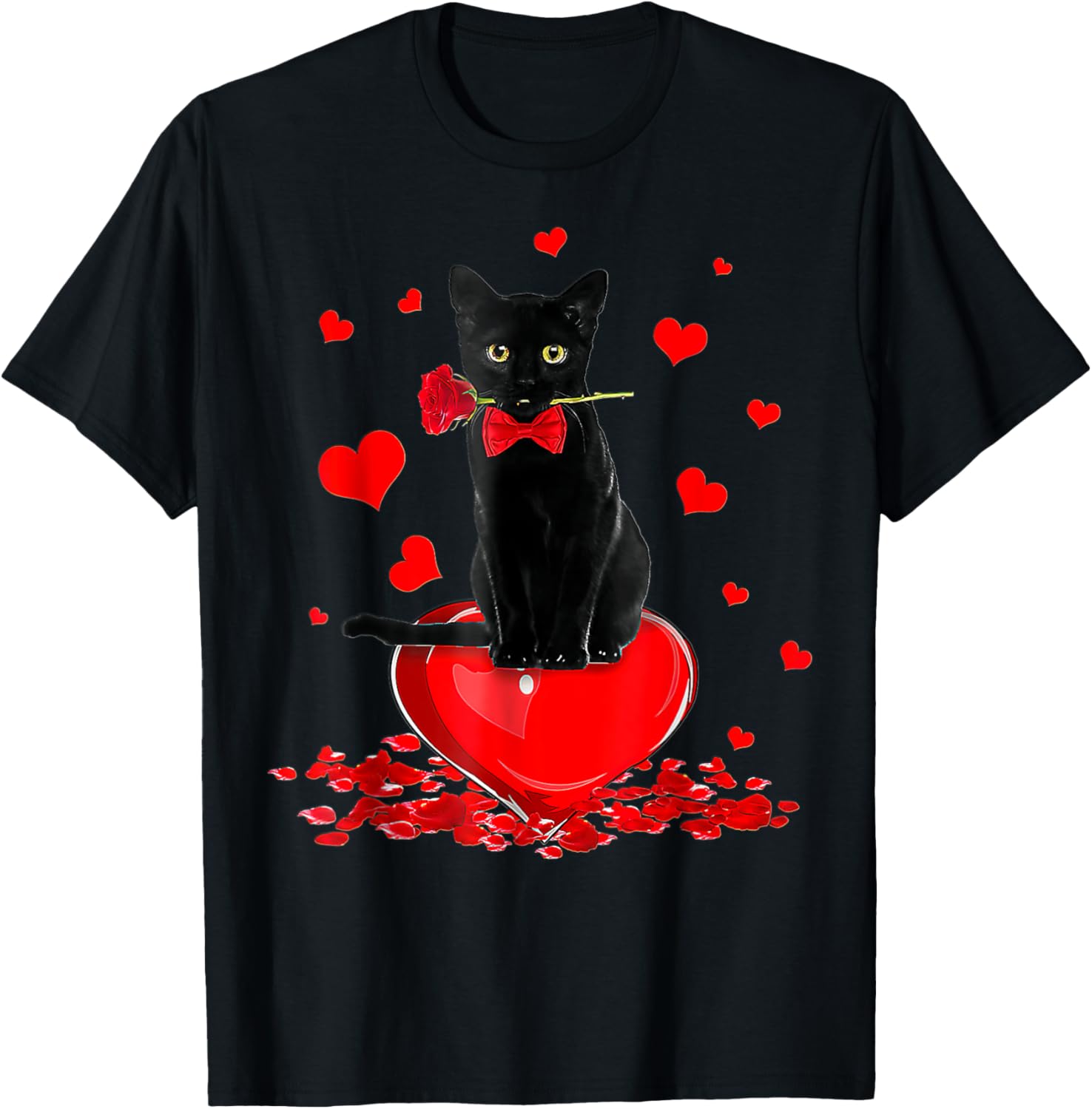 Cute Black Cat Valentine's Day Hearts T-Shirt for Cat Lovers - 16