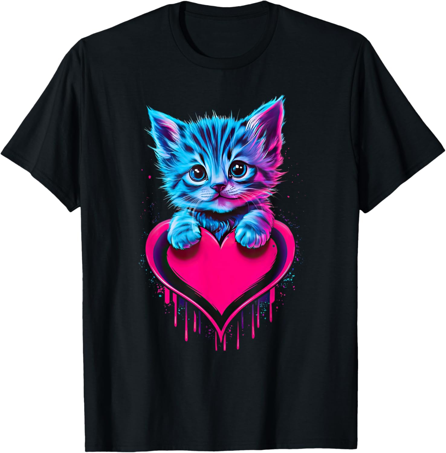 Cute Cat Valentine T-Shirt for Men, Women, and Kids - Funny Blacklight Design - 7