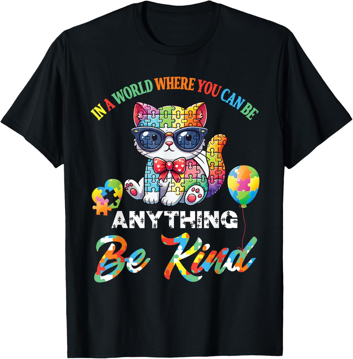 Be Kind Cat Puzzle Pieces T-Shirt for Men, Women, and Kids - 2