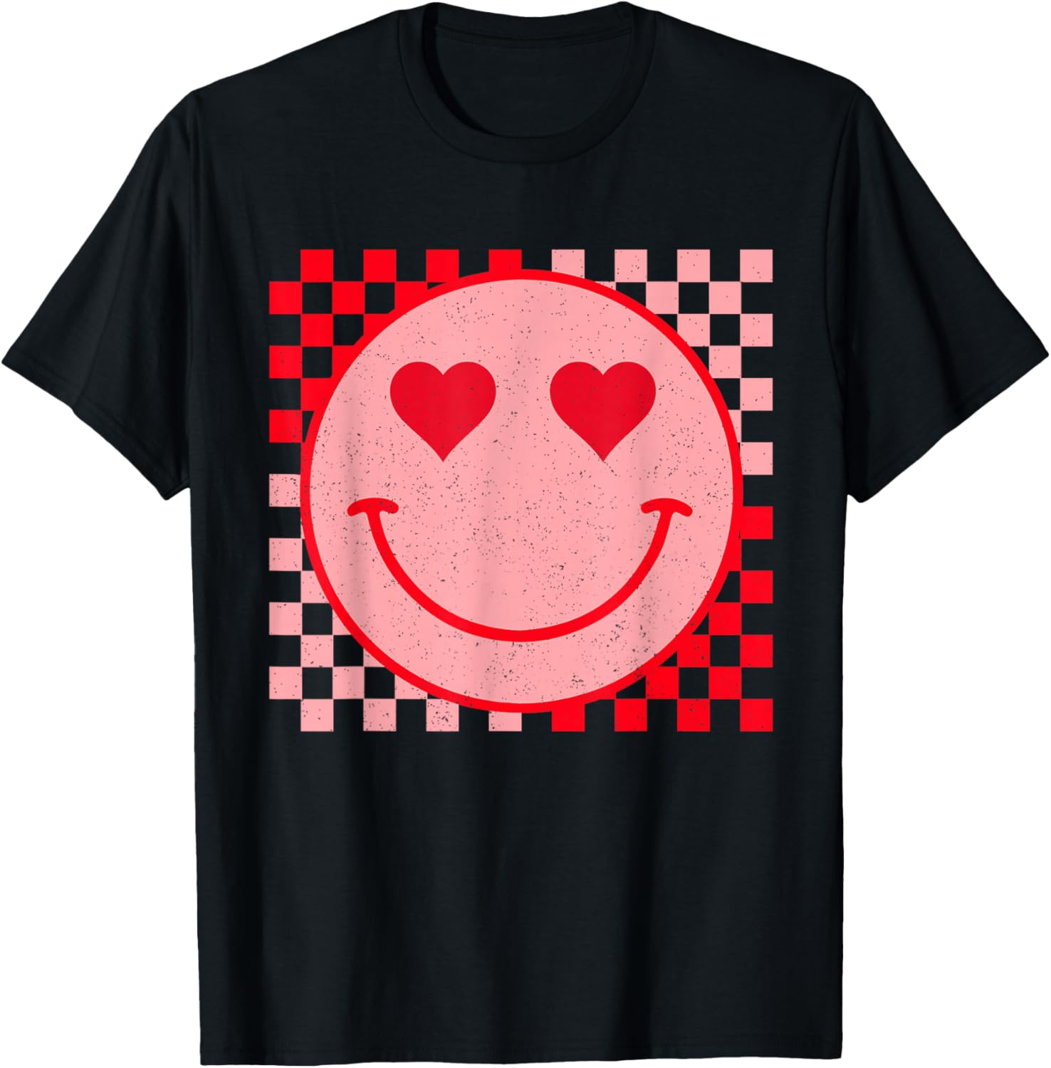 Trendy Smiling Face Checkered Pattern Valentine's Day T-Shirt for Fun Fashion - 2