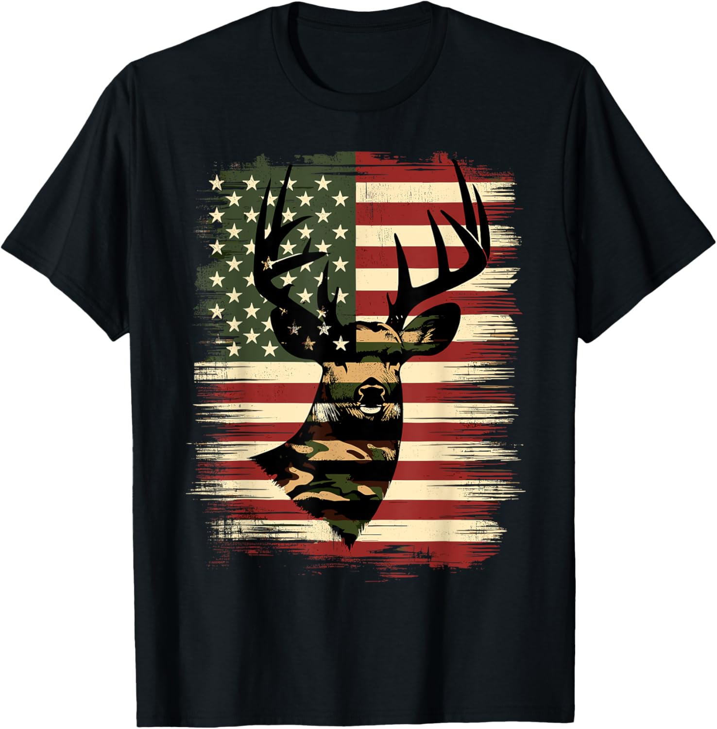 Camo American Flag Deer Hunter T-Shirt for Outdoor Lovers and Adventurers - 9