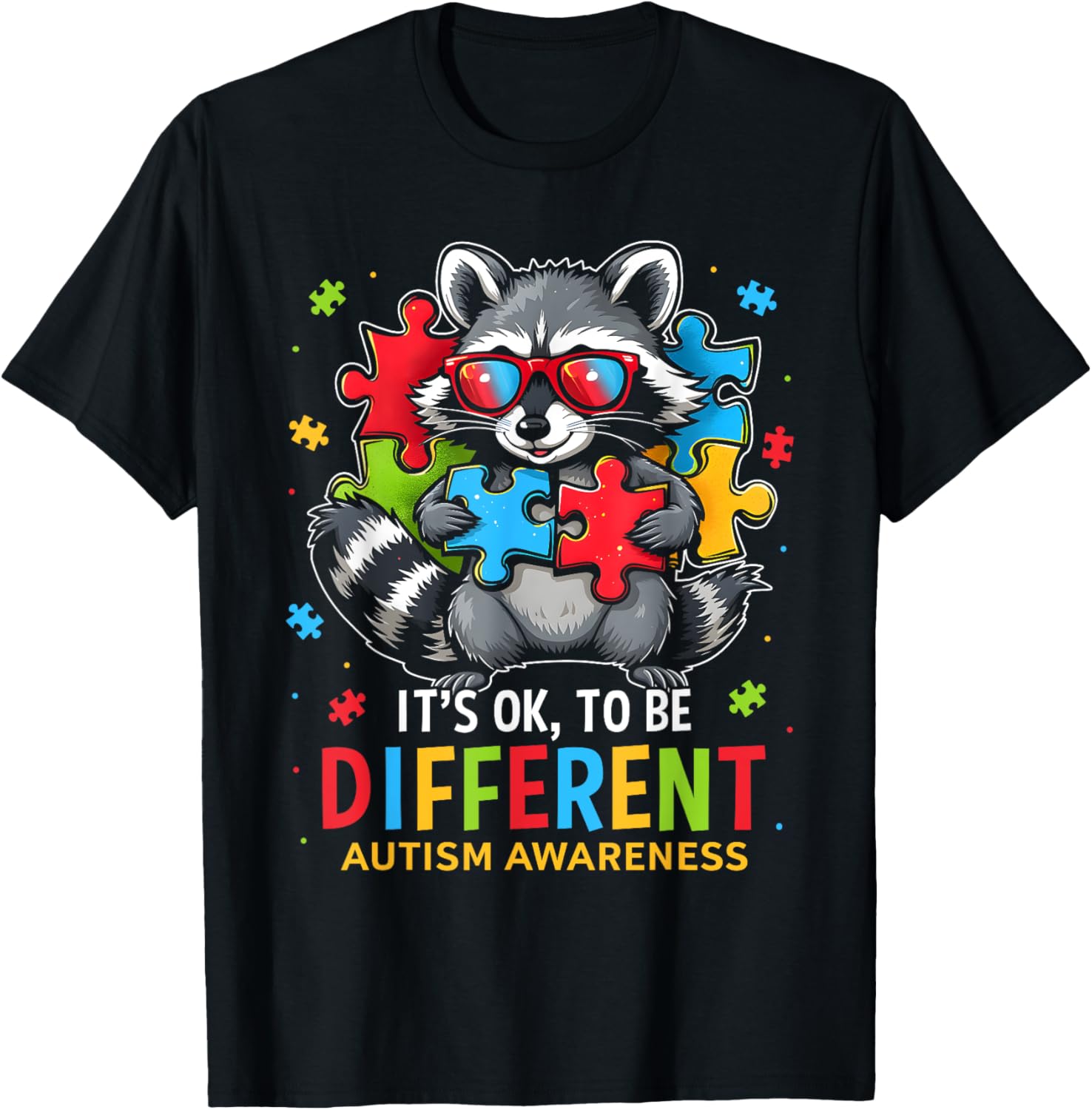 Autistic Raccoon T-Shirt It's Okay to Be Different Autism Awareness Tee - 7