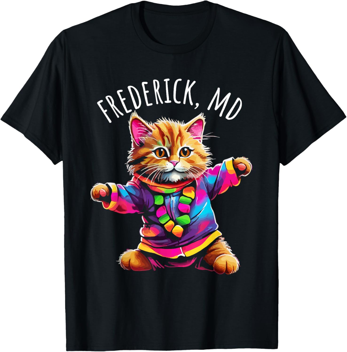 Cute Colorful Dancing Cat T-Shirt for Fun Lovers in Frederick MD - 1