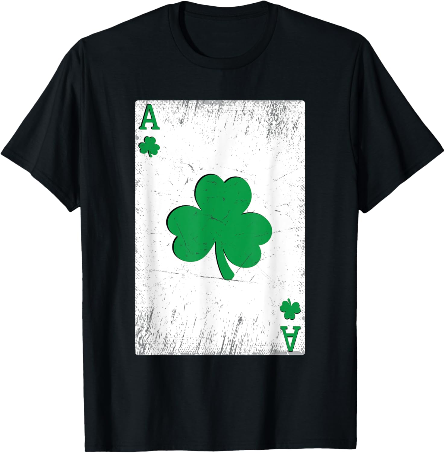 Vintage St Patrick's Day Ace of Shamrocks Green Clover T-Shirt for Fun - 1