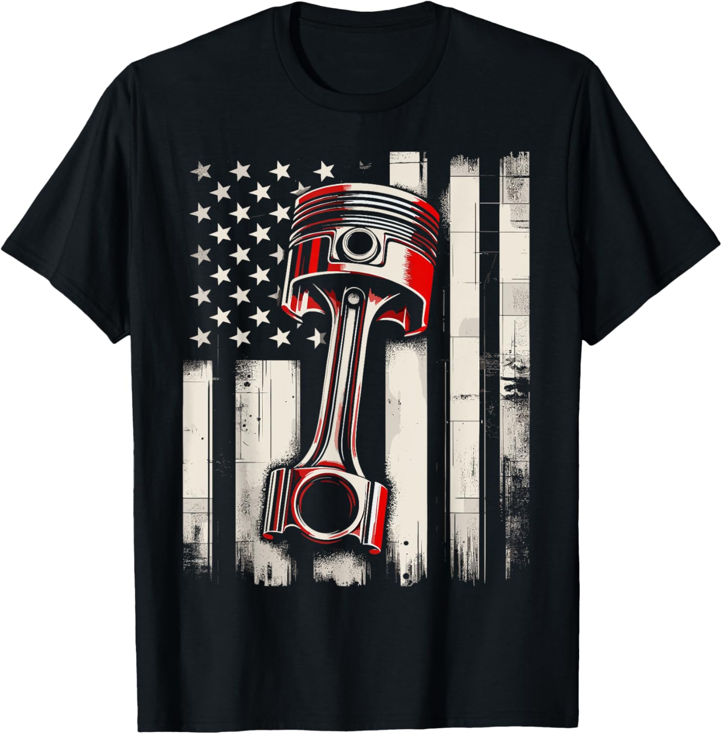 Vintage American Flag Piston Car Mechanic T-Shirt for Auto Enthusiasts - 12