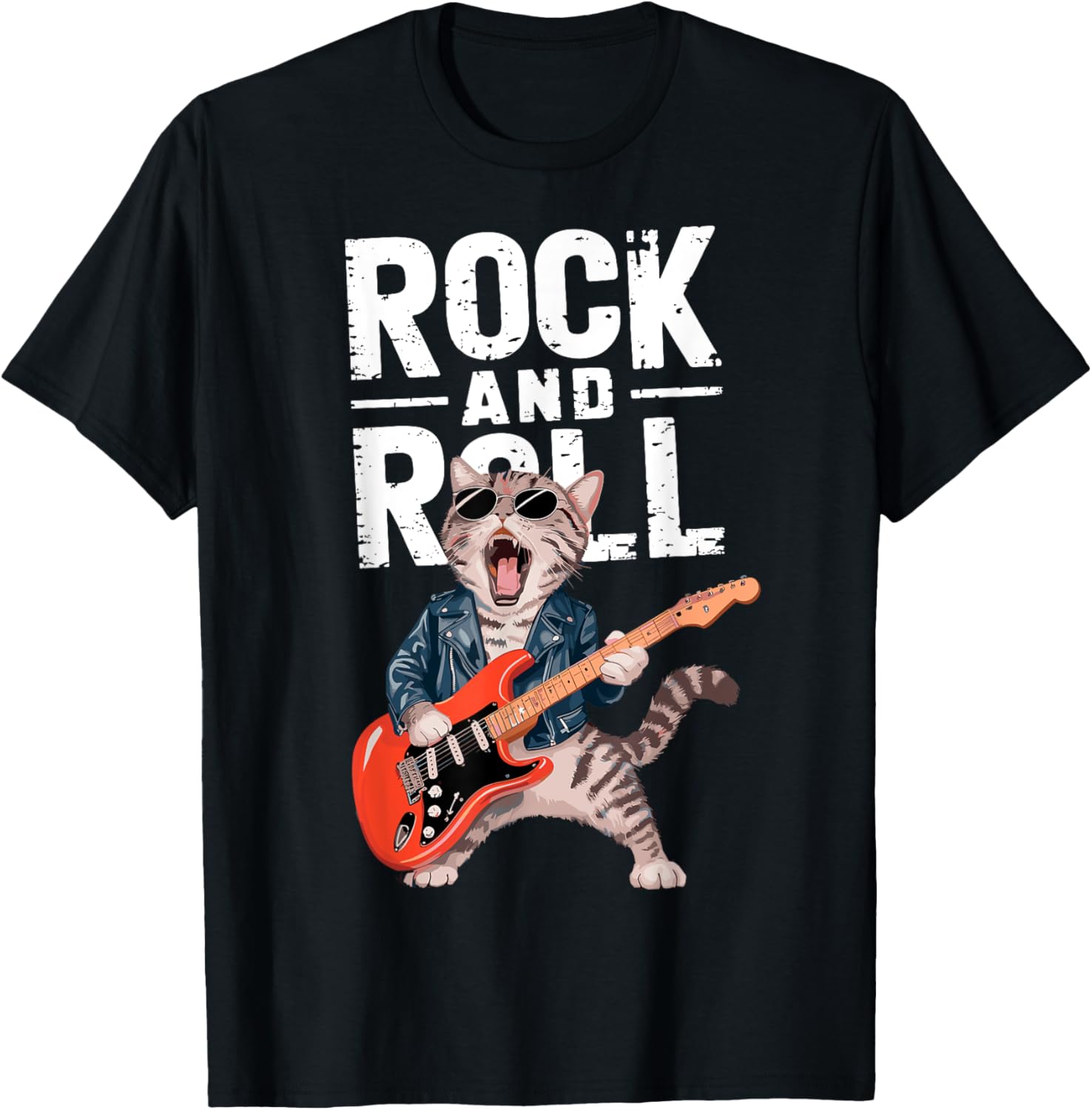 Cat Guitarist T-Shirt for Rock N Roll Music Lovers - Fun Cat Design - 1