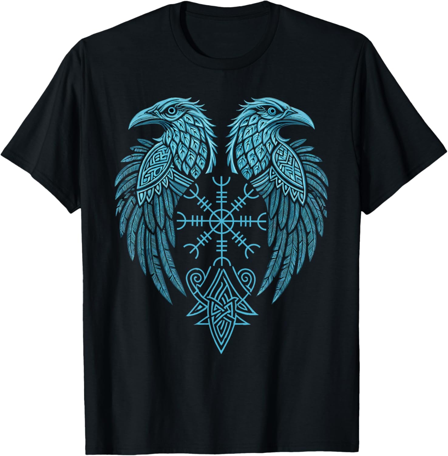 Aegishjalmur Norse Symbol T-Shirt Featuring Huginn & Muninn Ravens - 1