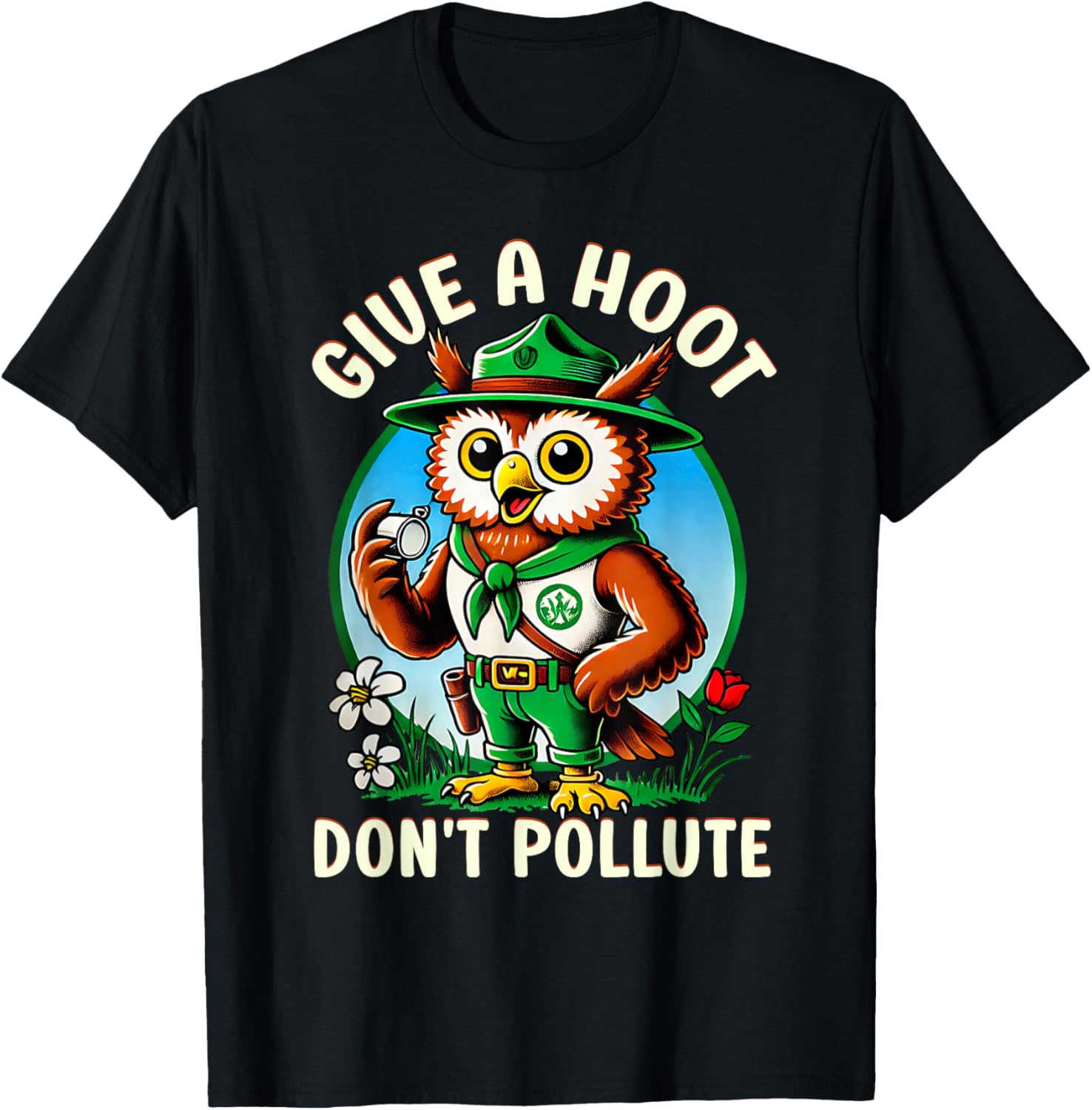 Retro Vintage Owl T-Shirt - Eco-Friendly Give A Hoot Don’t Pollute - 8