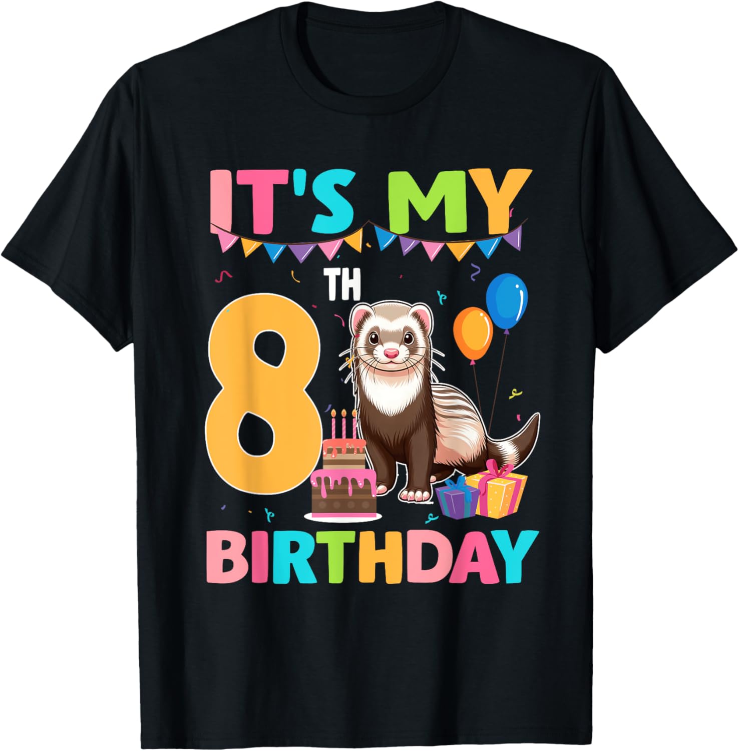 8th Birthday Ferret Lover T-Shirt for Fun Party Celebrations - 4