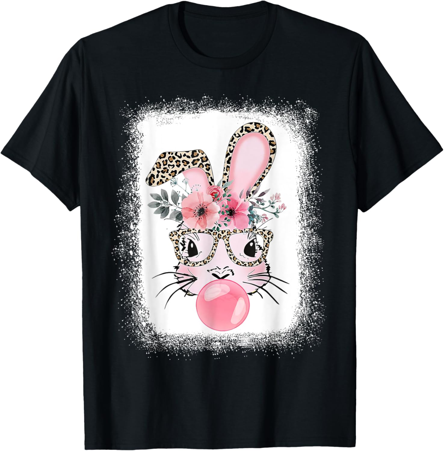 Cute Bleached Bunny Blowing Bubble Gum T-Shirt for Easter Celebrations - 2