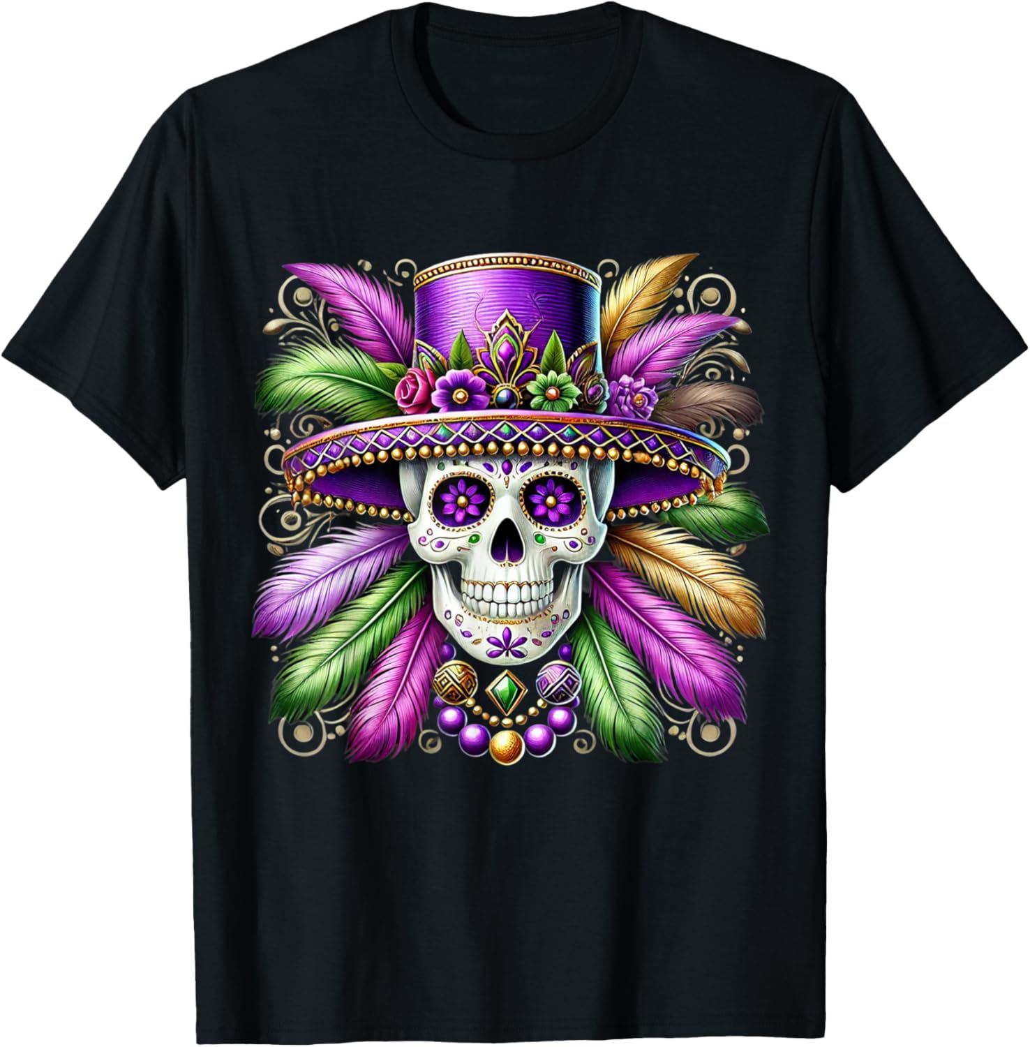 Sugar Skull Mardi Gras T-Shirt for Carnival Celebrations in New Orleans - 2