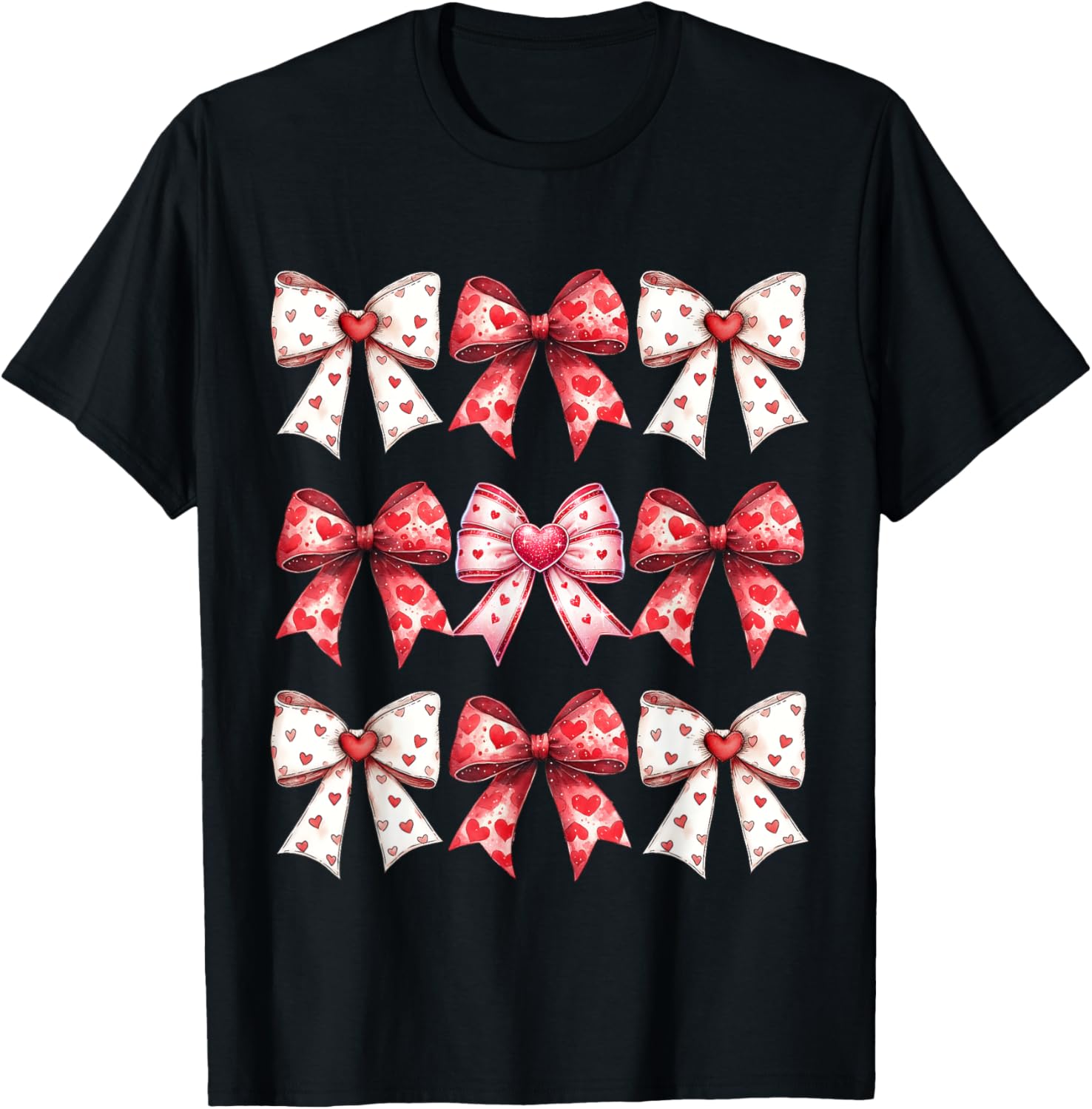 Valentine's Day Heart Coquette Bow Ribbons T-Shirt for Women and Girls - 10