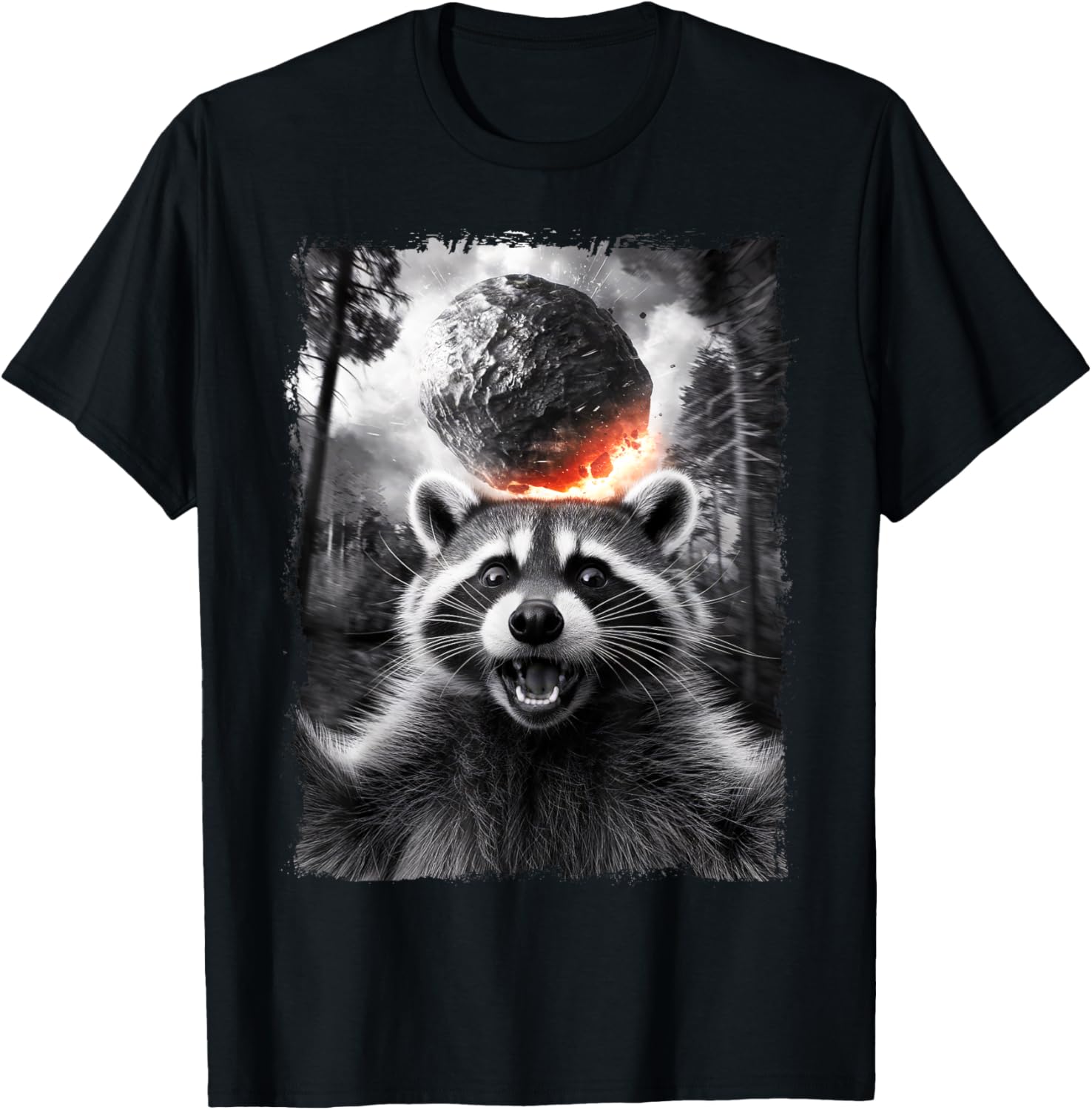 2024 Raccoon Asteroid Impact Selfie Photo T-Shirt for Fun Earth Lovers - 12
