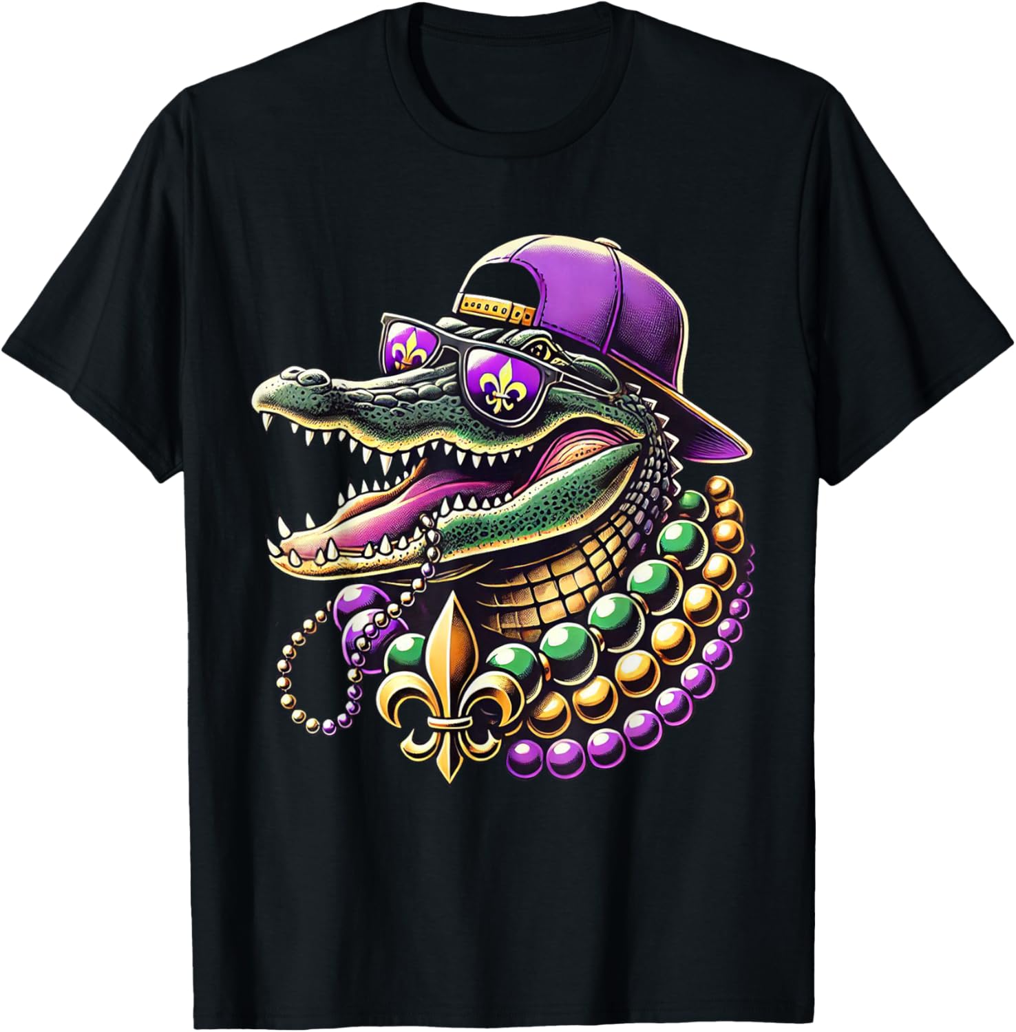 Unisex Mardi Gras T-Shirt - Cartoon Pattern Black Short Sleeve Tee - 10