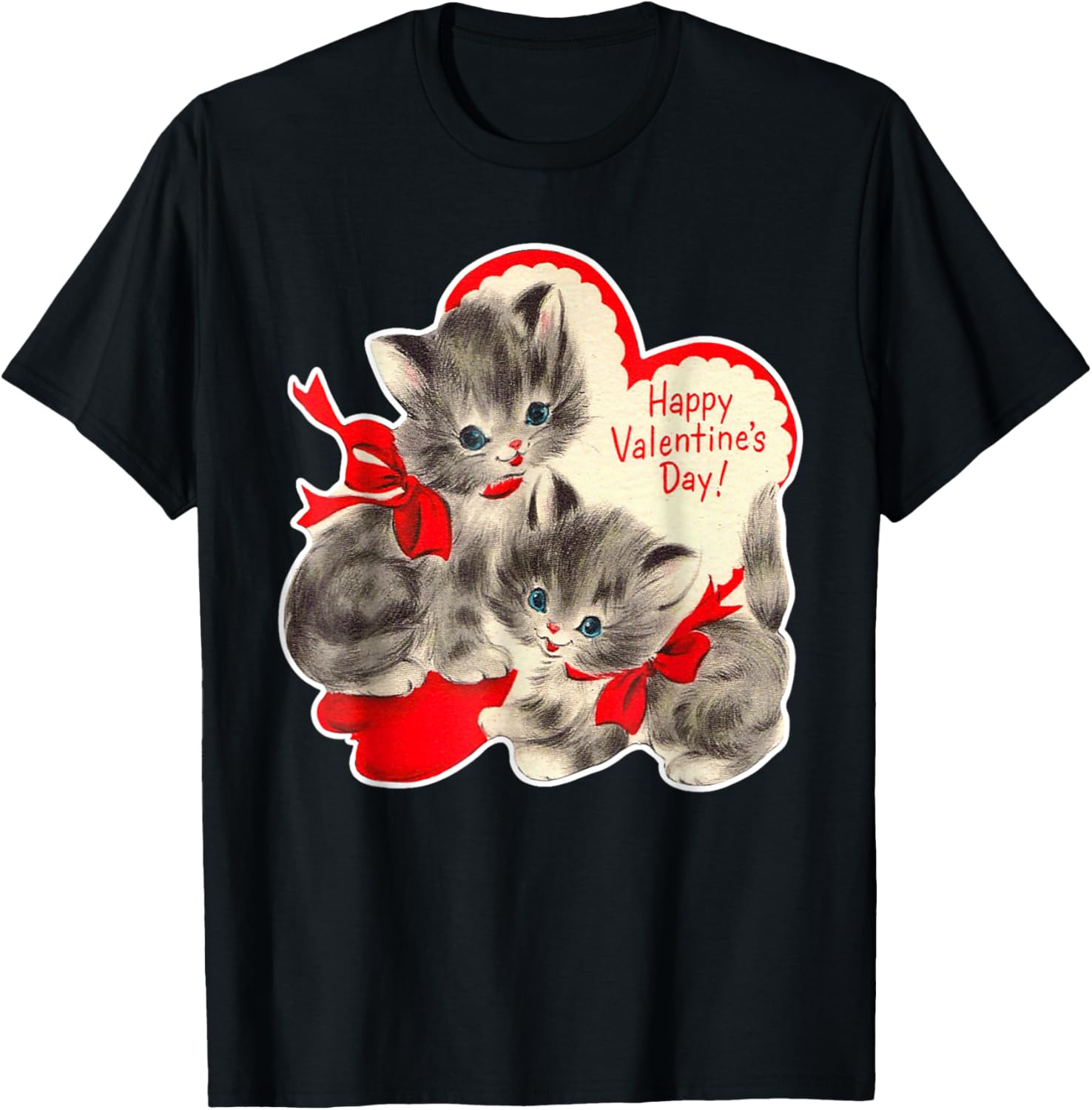 Vintage Valentine's Day Cat T-Shirt Retro Kitten Love Top for Pet Lovers - 1