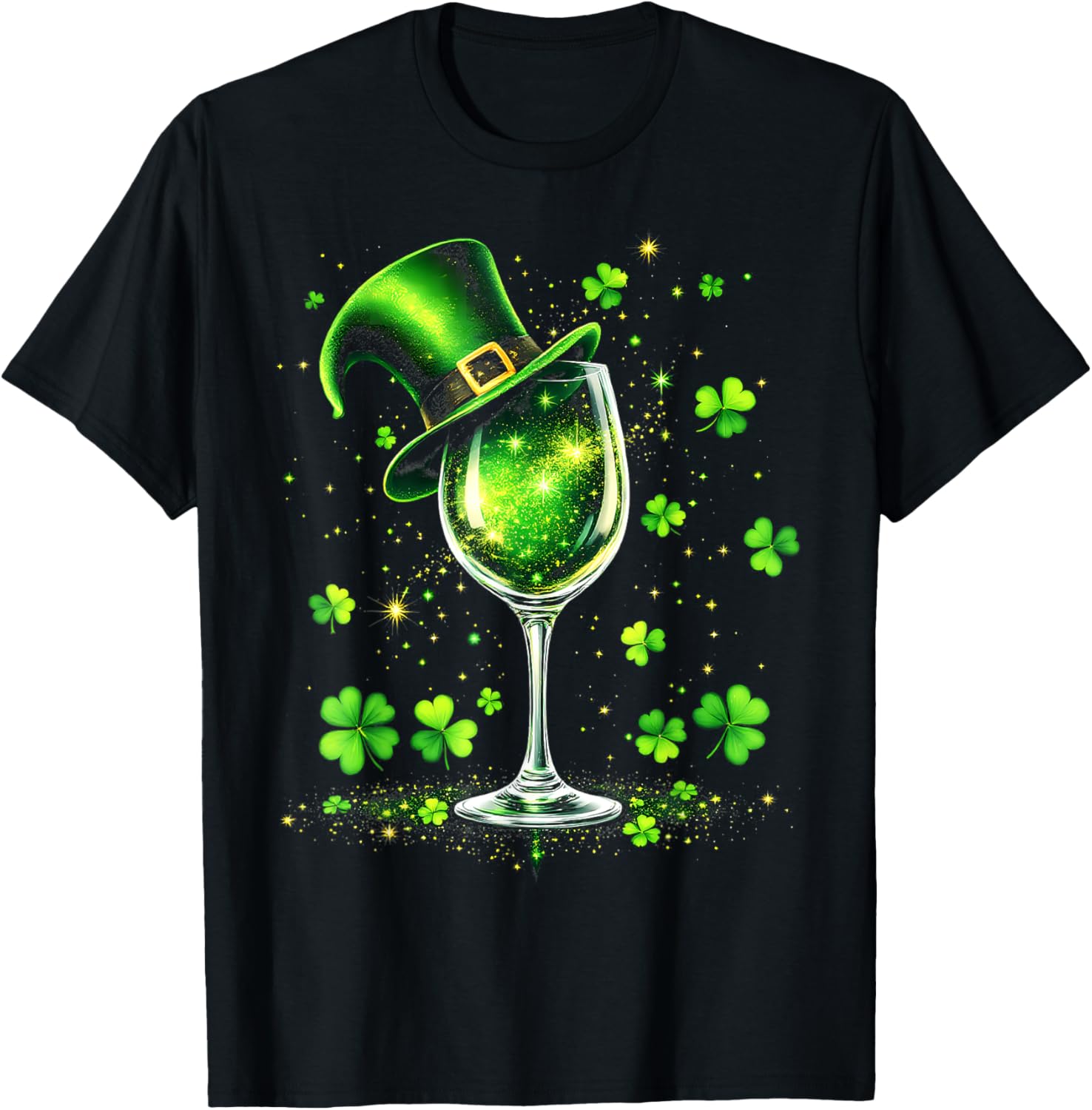 St Patricks Day Shamrock Wine Glass and Leprechaun Hat T-Shirt - 27