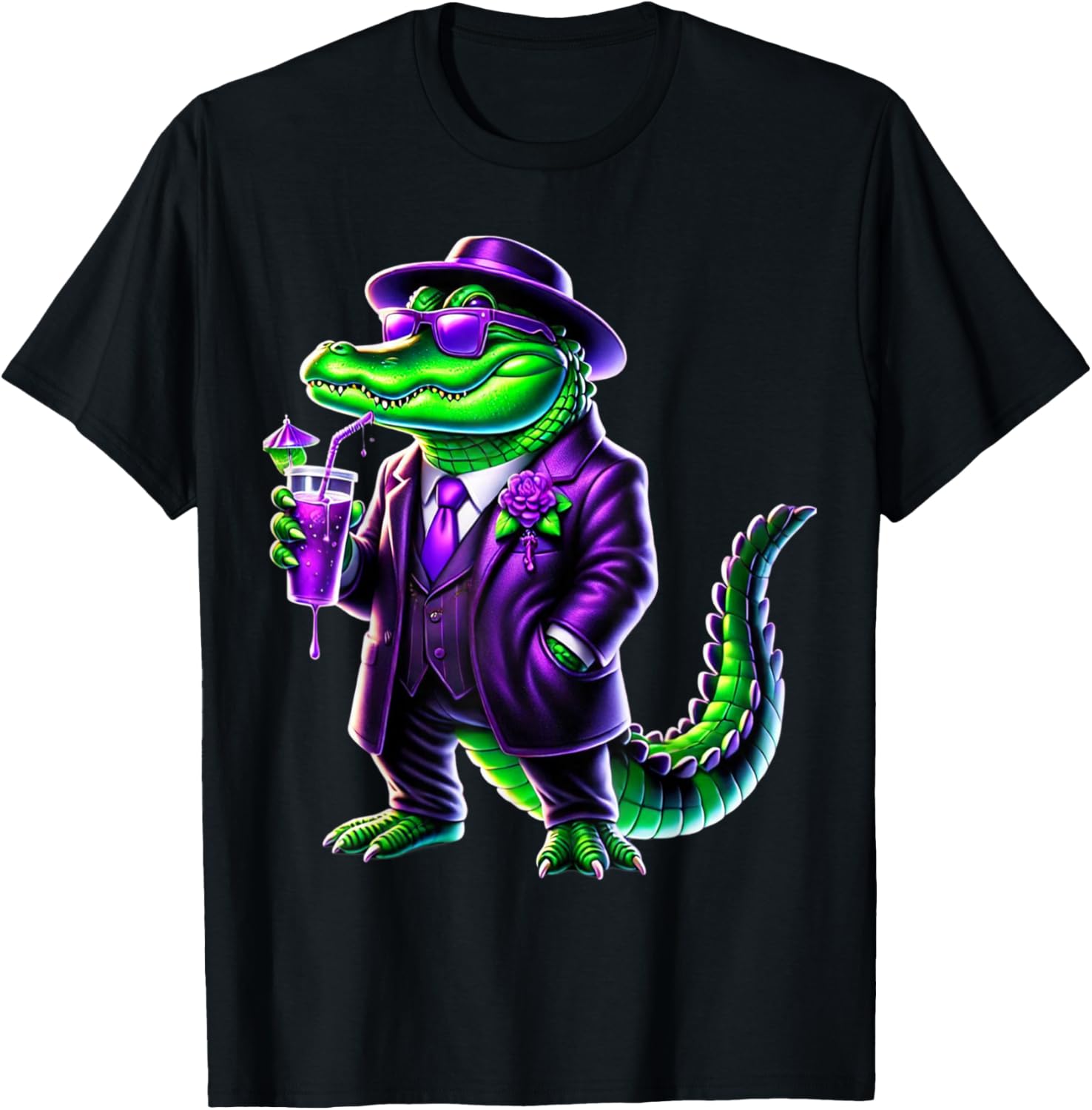 Awesome Unisex Mardi Gras T-Shirt Black Cartoon Pattern Small Crew Neck - 10