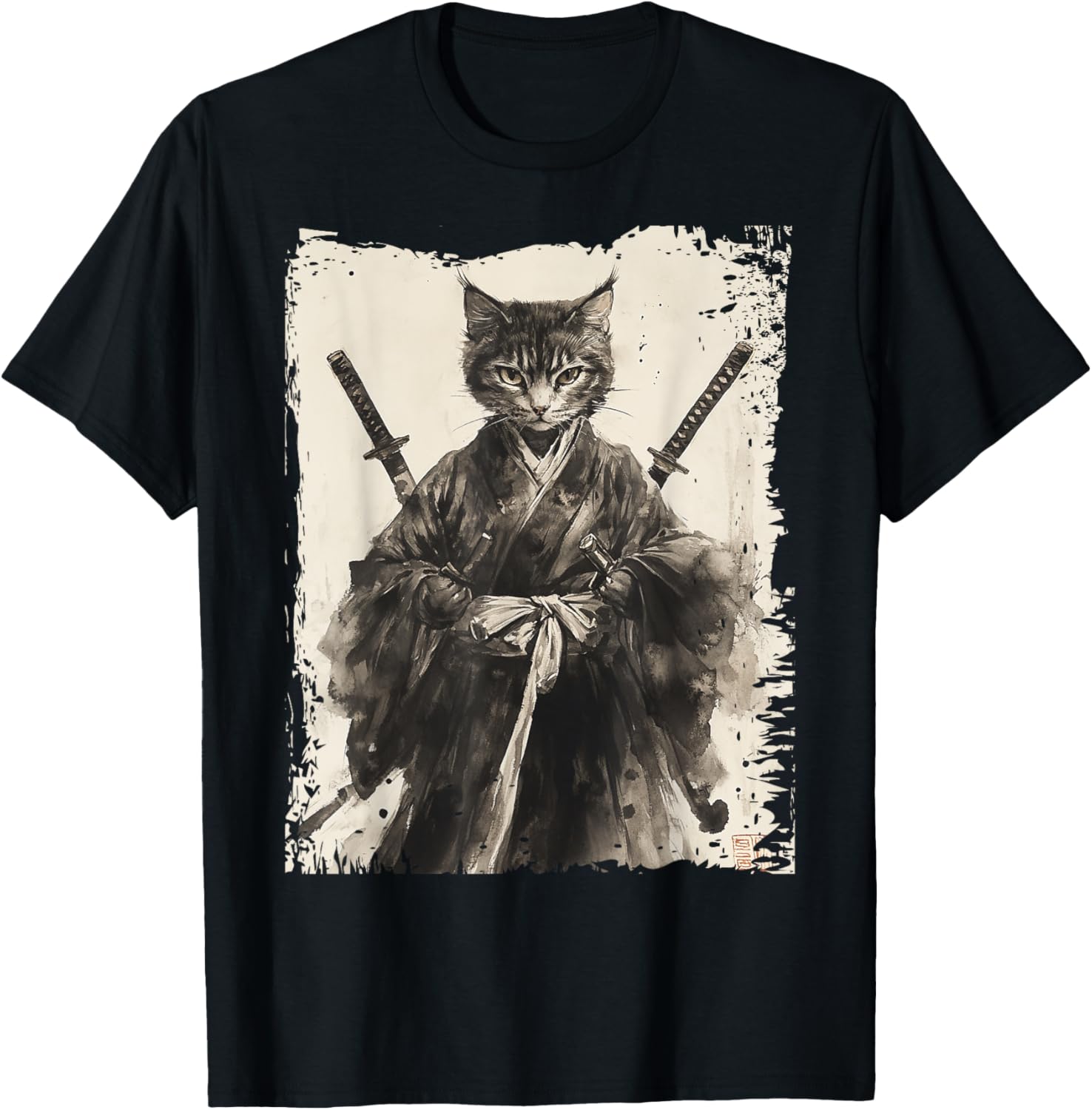 Samurai Cat Vintage Ukiyo-e Warrior Graphic Tee for Men and Women - 4