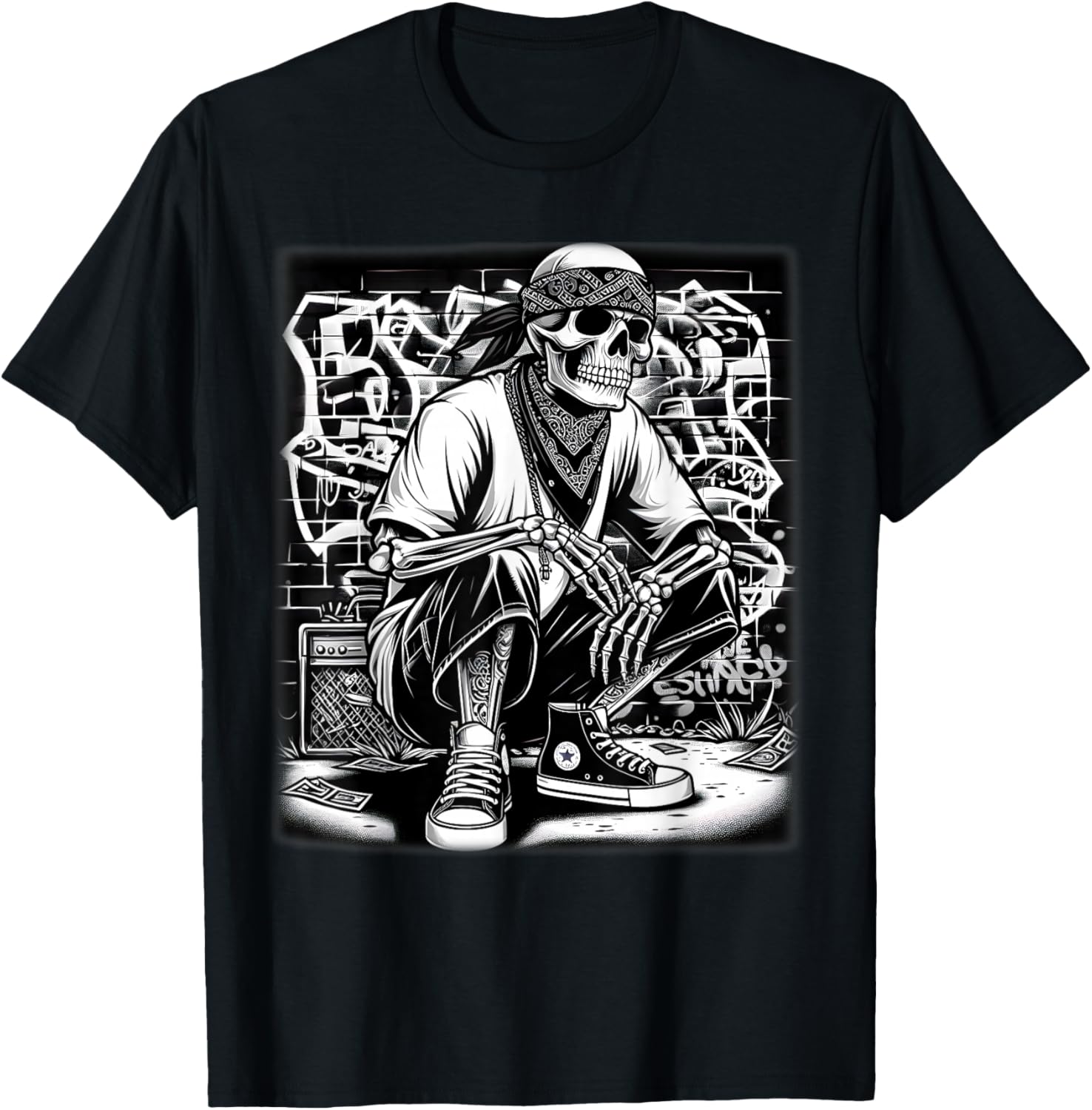 Cool Mexican Gangster Cholo Skeleton T-Shirt for Chicanos and Street Style - 1