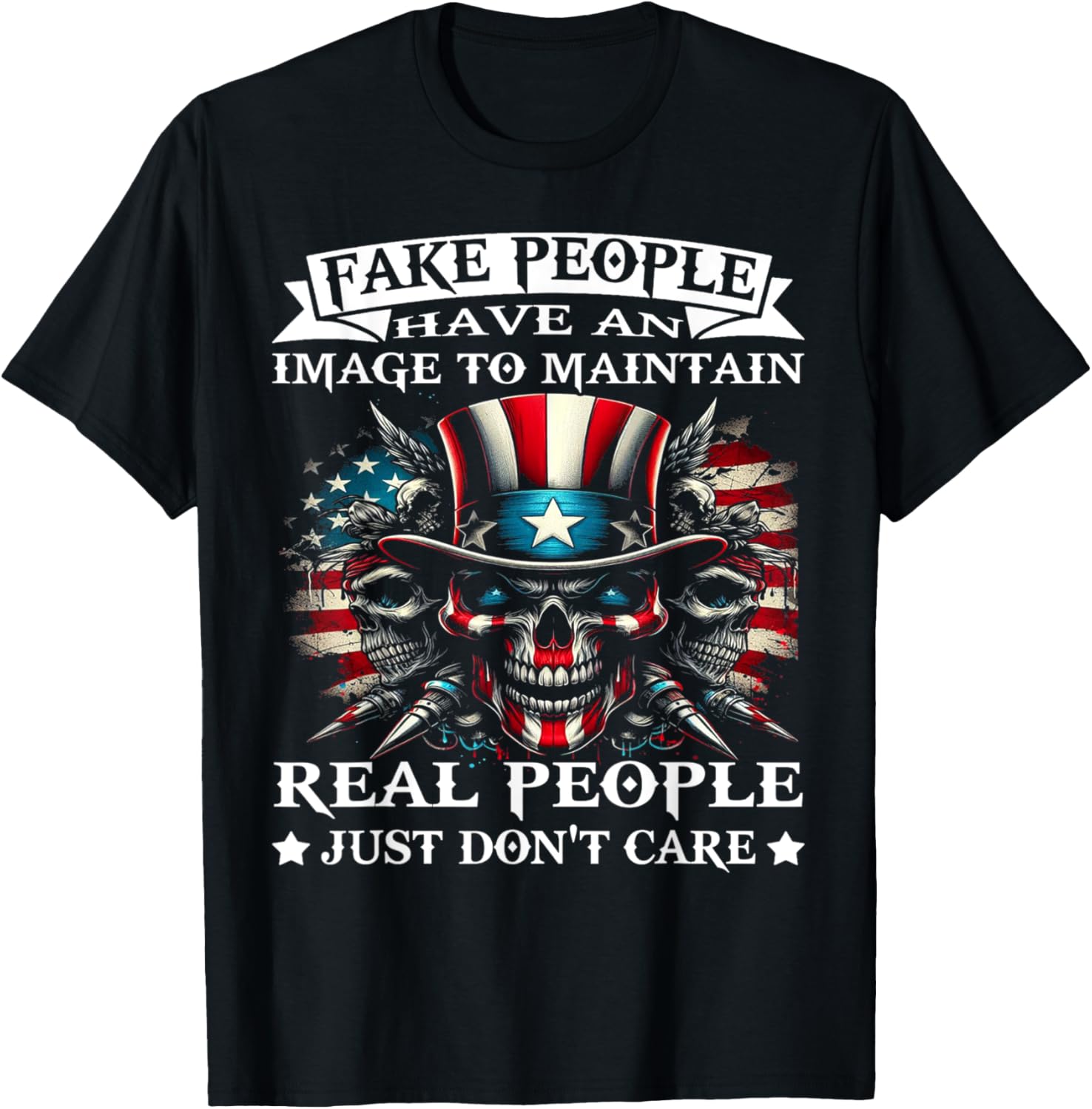 Skull Design Real vs Fake People T-Shirt for Unique Style Enthusiasts - 1