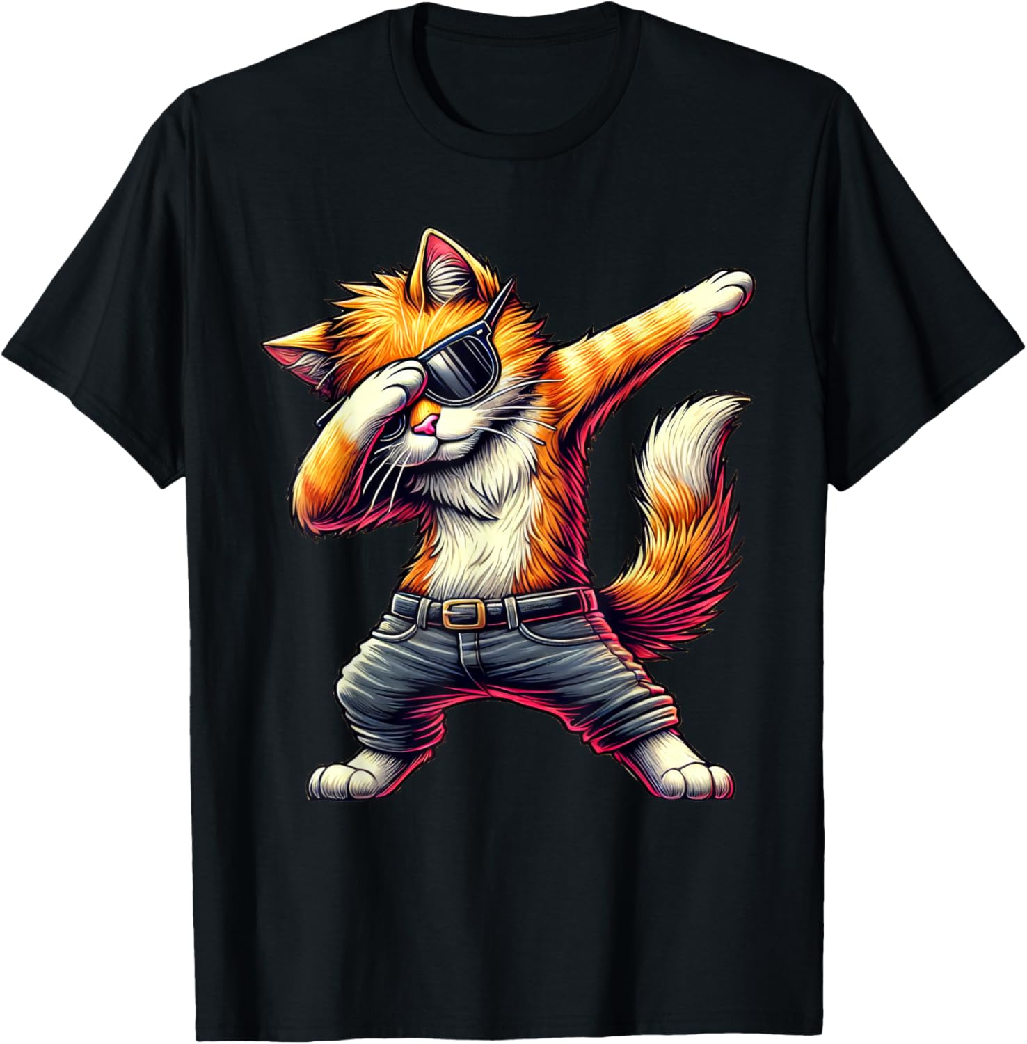 Cool Cat Dabbing in Sunglasses T-Shirt for Cat Lovers and Fashion Fans - 12