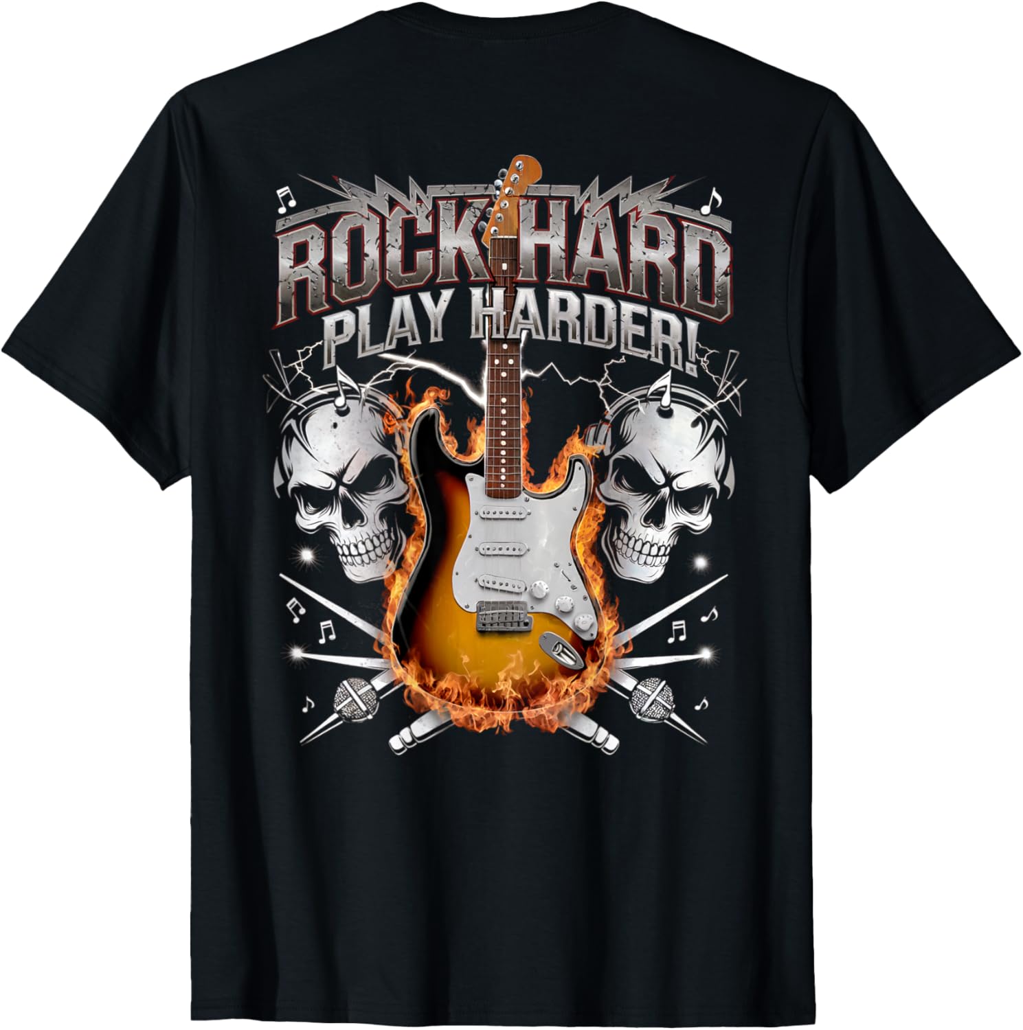 Rock Hard Play Harder Guitar Skull T-Shirt for Music Lovers - 2