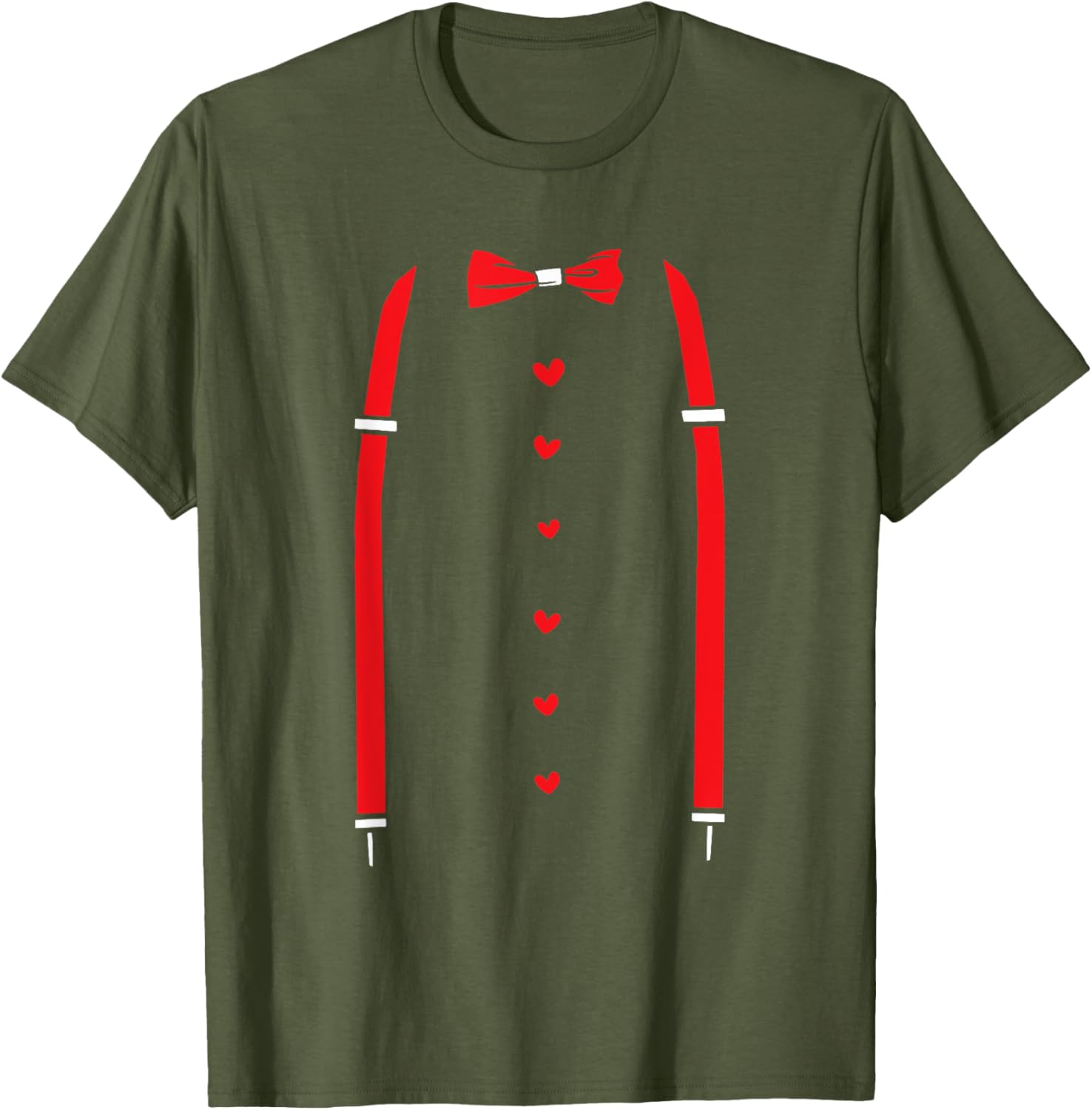 Valentine's Day Red Suspenders Bow Design T-Shirt for Men and Women - 11