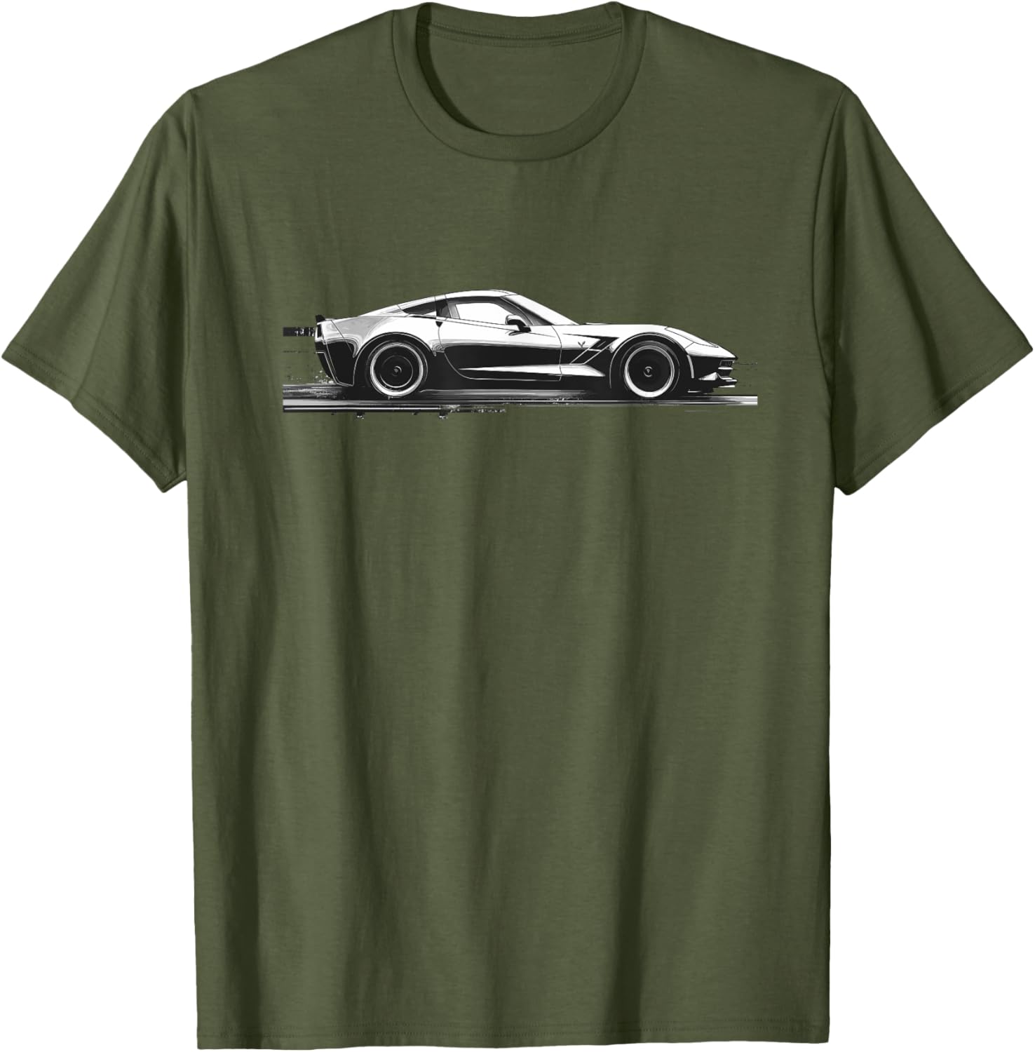 C7 Vette Silhouette Black and White Supercar Racecar T-Shirt - 16