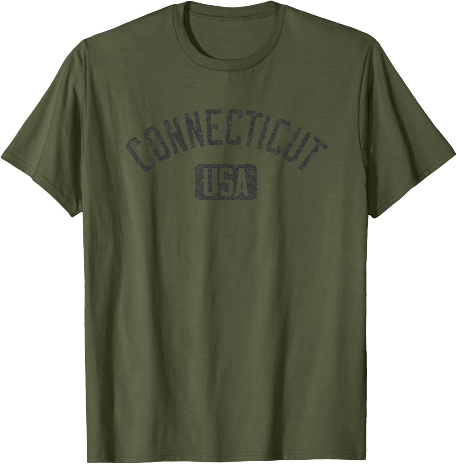 Connecticut Arched Text Distressed Black Print T-Shirt for Casual Style - 7