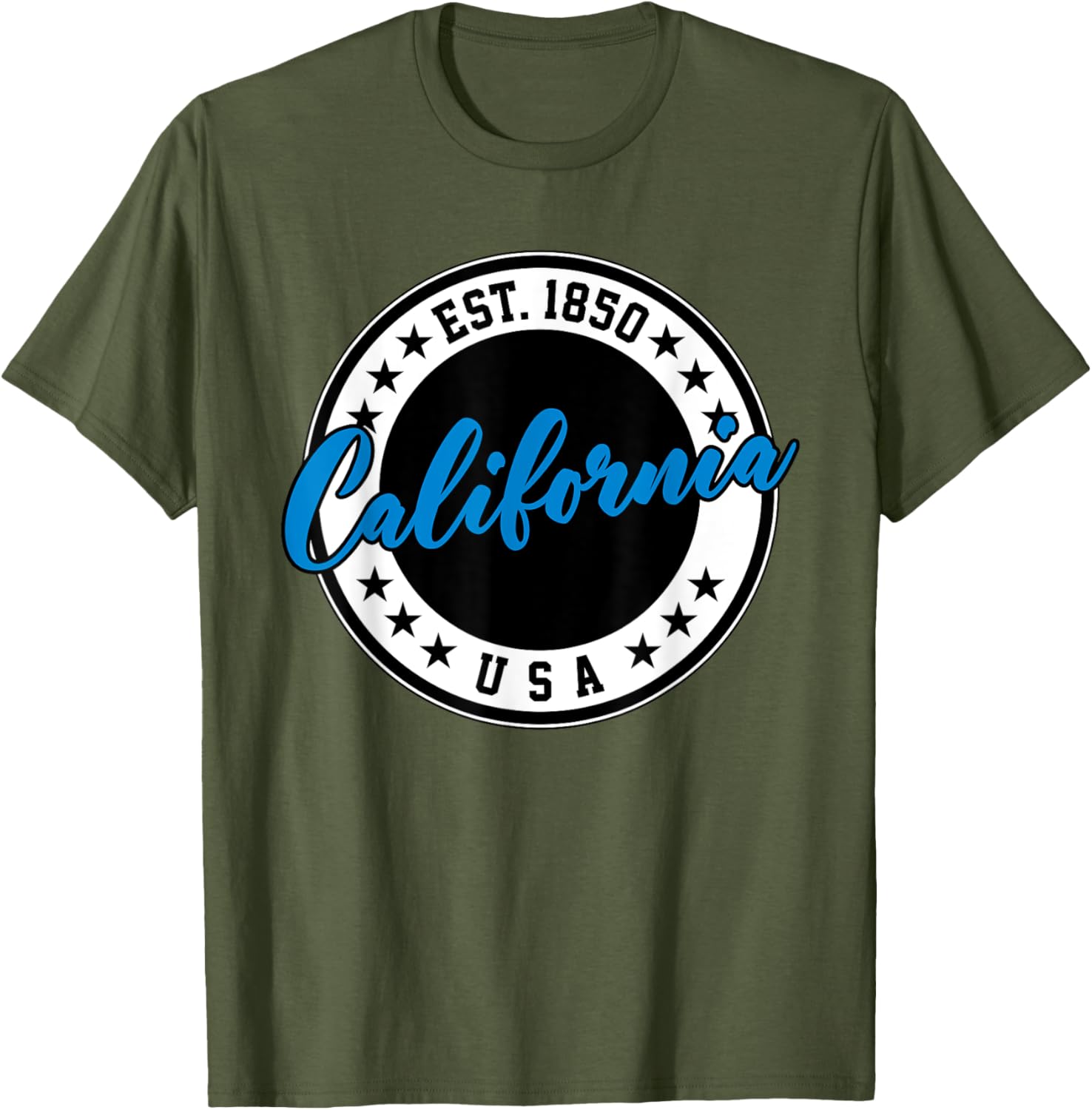 California USA Script Circle Blue Text T-Shirt for Casual Style - 6