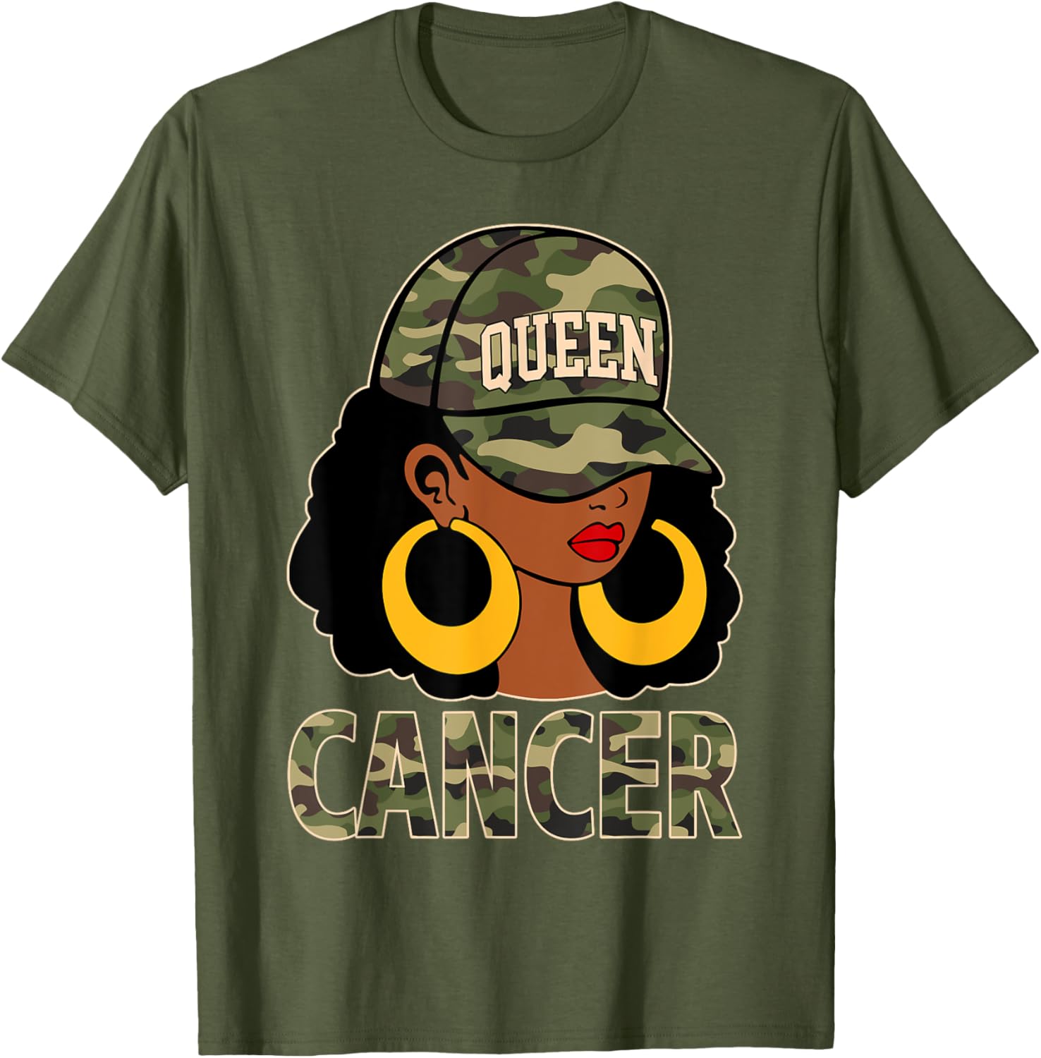 Cancer Queen Black Woman Camo Cap Afro Girl Zodiac T-Shirt for Style - 6