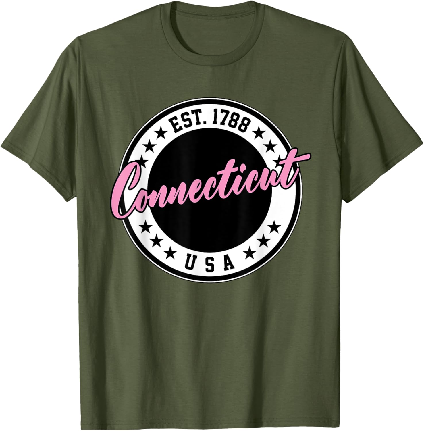 Connecticut Script Circle Pink Text T-Shirt for Casual Style and Comfort - 15