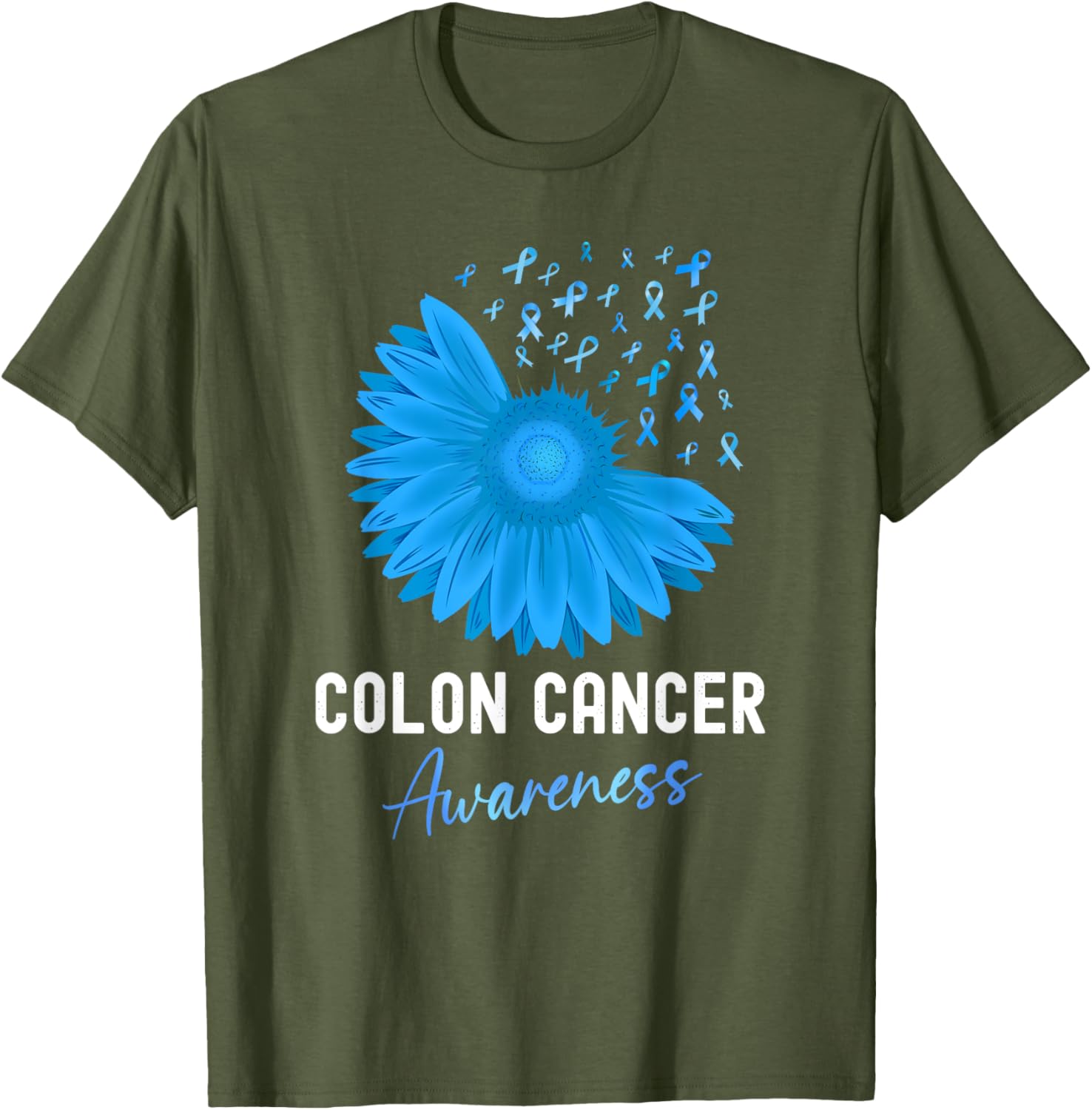 Colorectal Cancer Awareness Blue Ribbon Sunflower T-Shirt for Support - 24