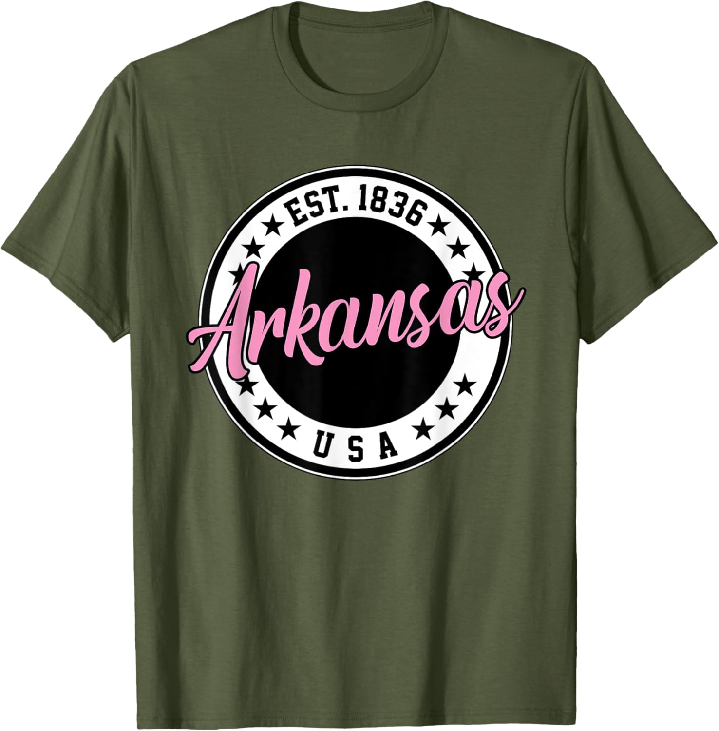 Arkansas Script Circle Pink Text T-Shirt for Stylish Comfort - 6