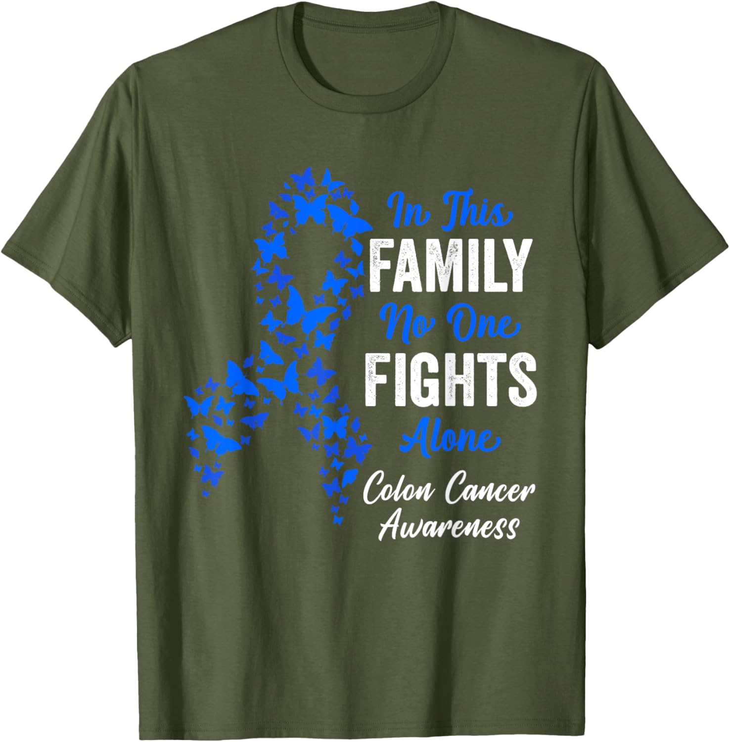CRC Colon Cancer Awareness Blue Butterflies Family Support T-Shirt - 19