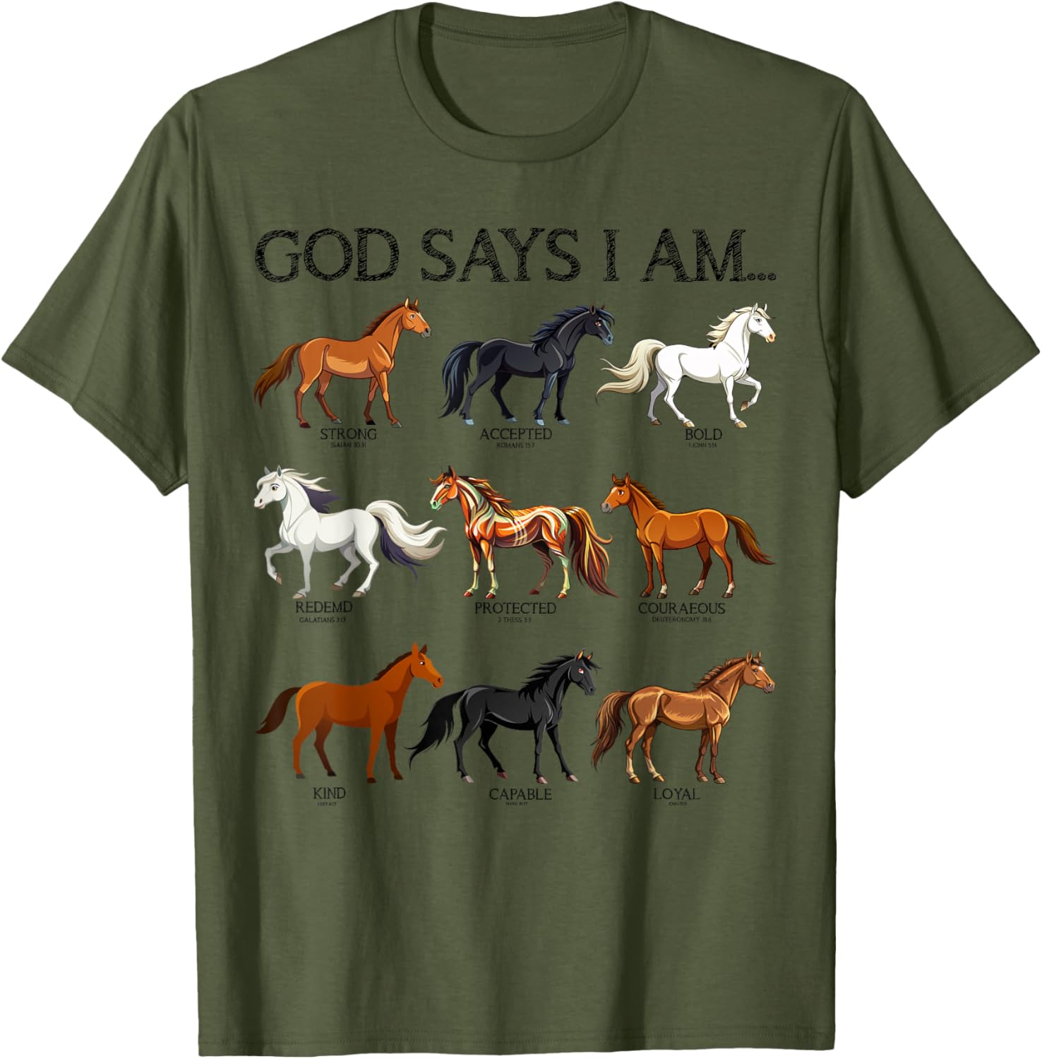 Cute Christian Teen Girl T-Shirt with Jesus and Horses Love Design - 6