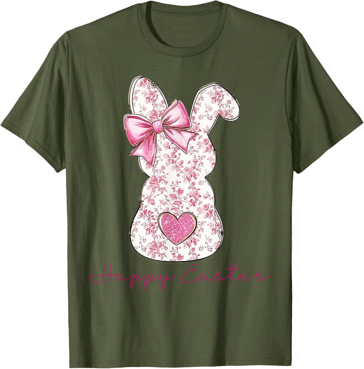 Happy Easter Pink Floral Bunny T-Shirt for Girls and Women - 13