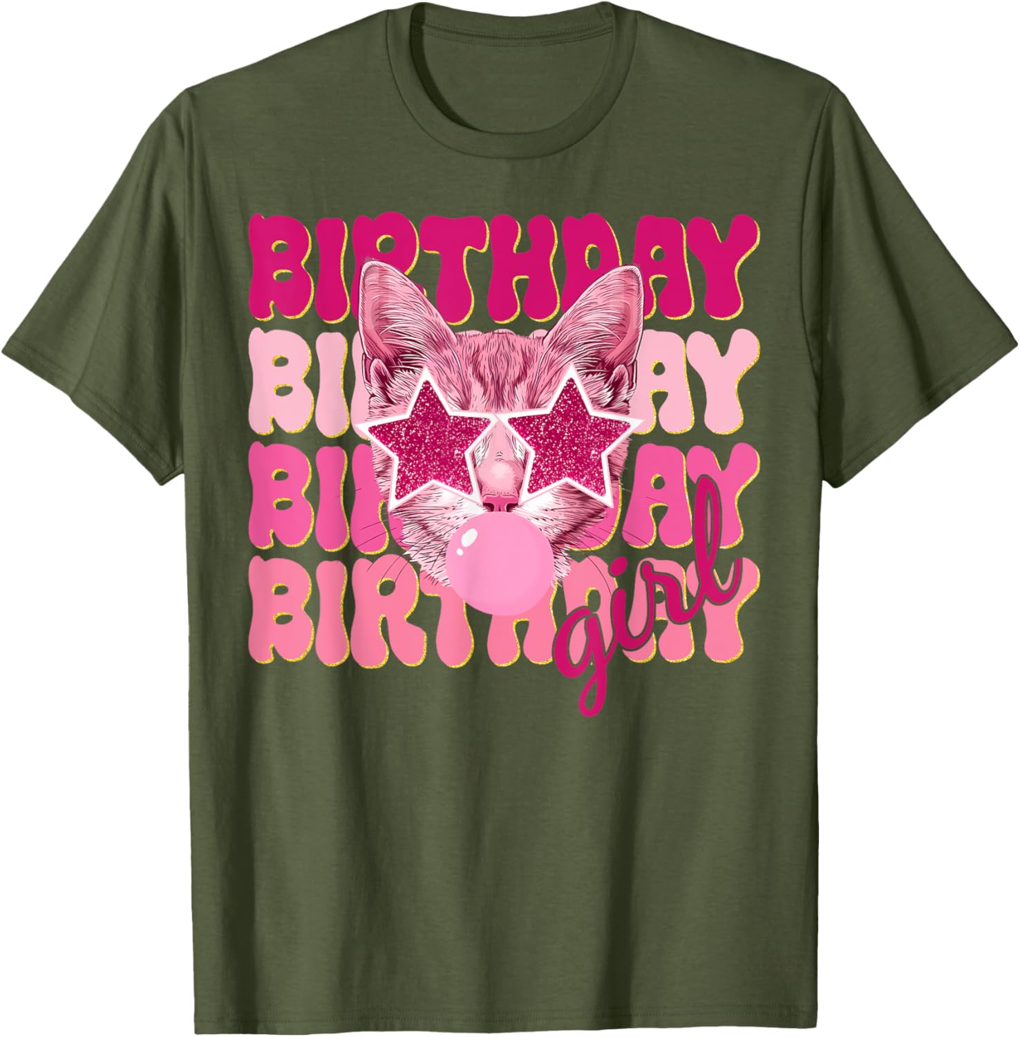 Birthday Girl Cat Bubble Blowing T-Shirt for Women Teens and Kids - 9
