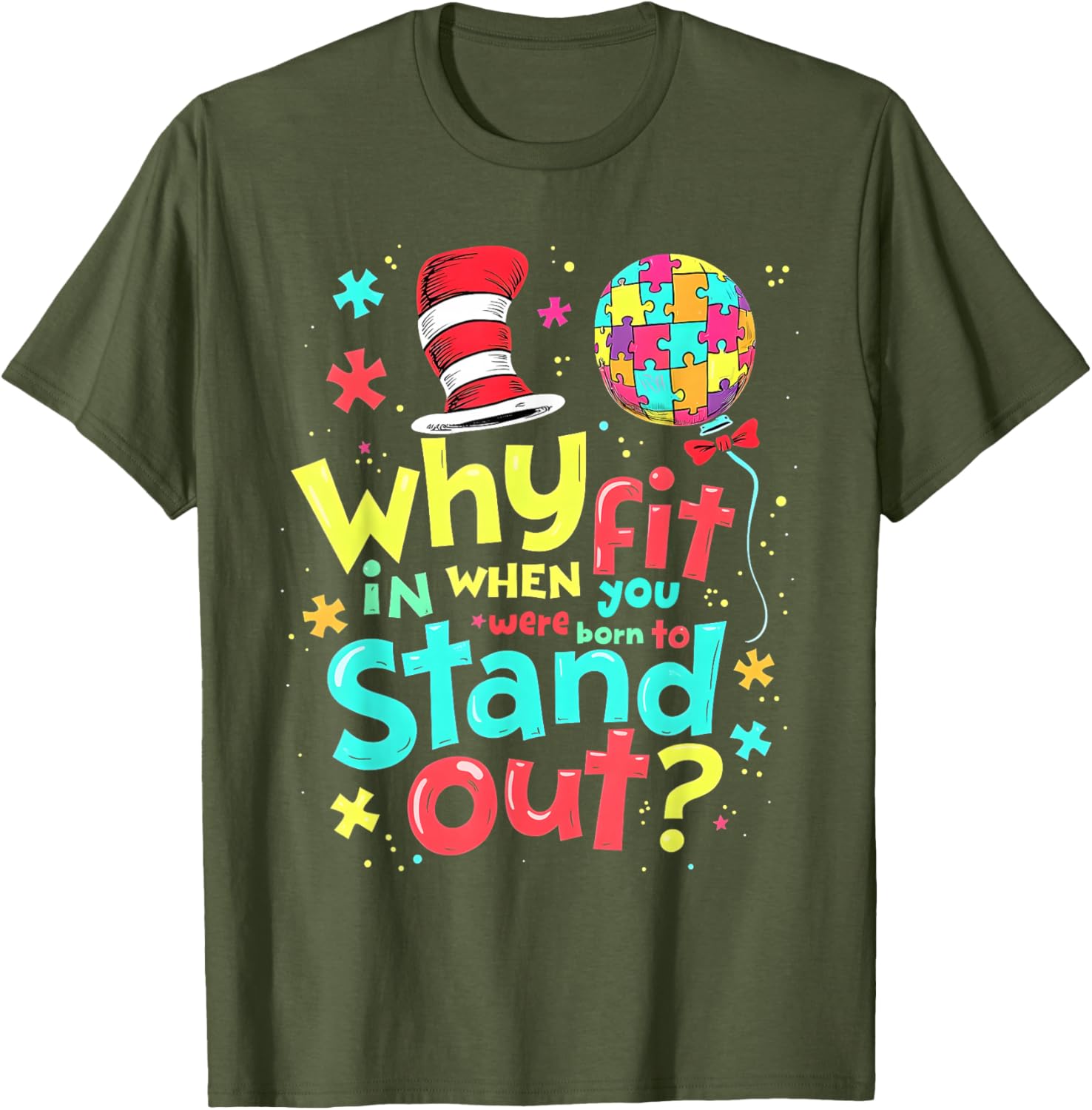 Autism Awareness Cool Cat in the Hat T-Shirt for Doctors and Teachers - 2