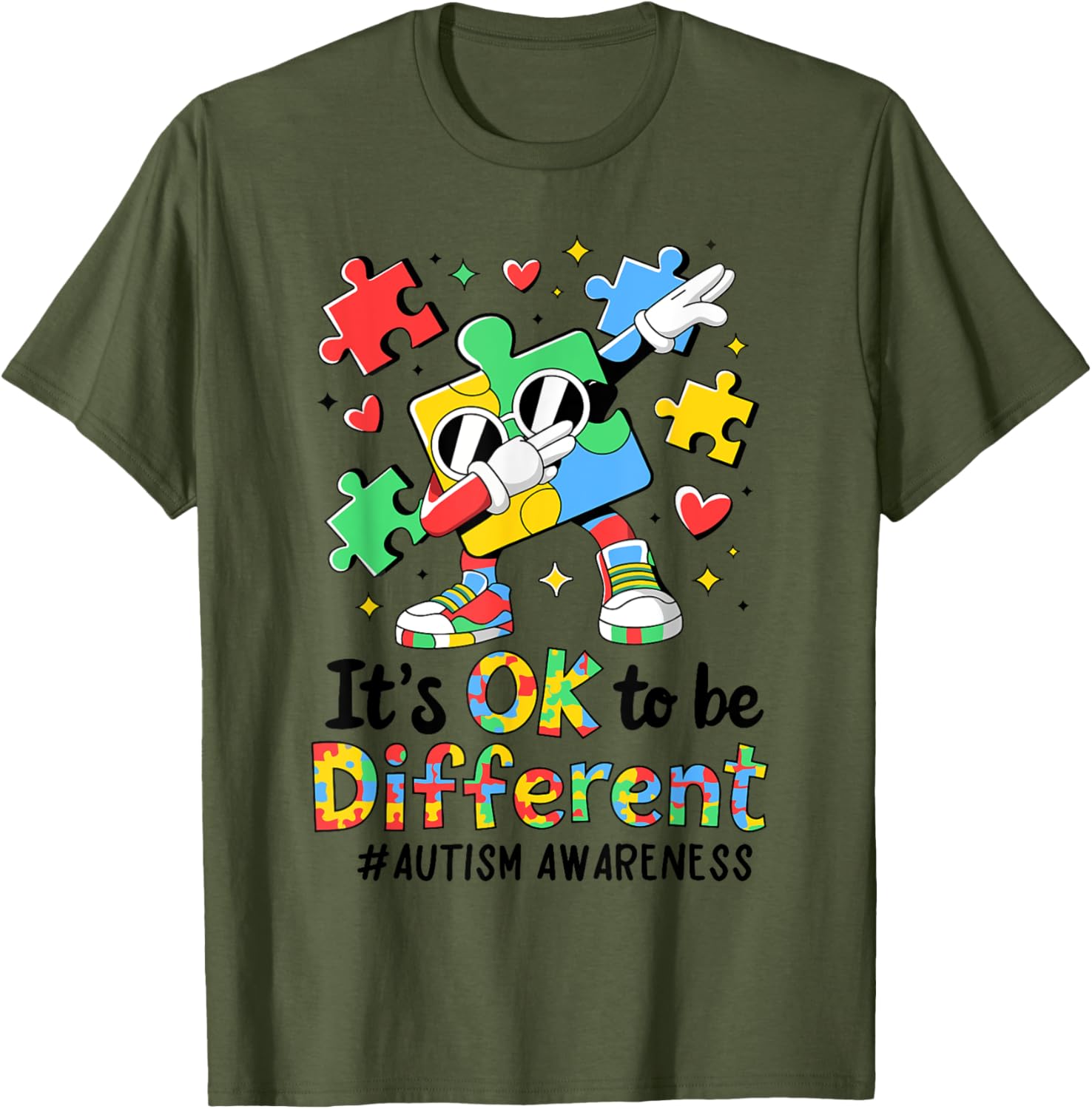 Autism Awareness Dabbing Puzzle Piece T-Shirt It's Okay To Be Different - 10