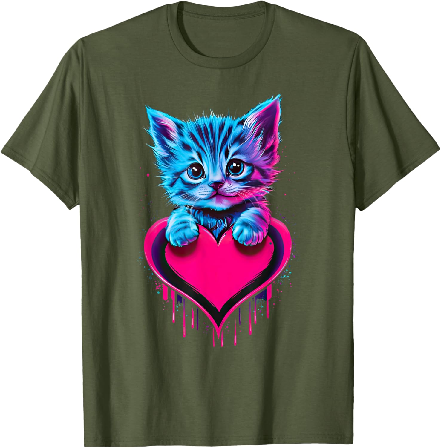 Cute Cat Valentine T-Shirt for Men, Women, and Kids - Funny Blacklight Design - 17