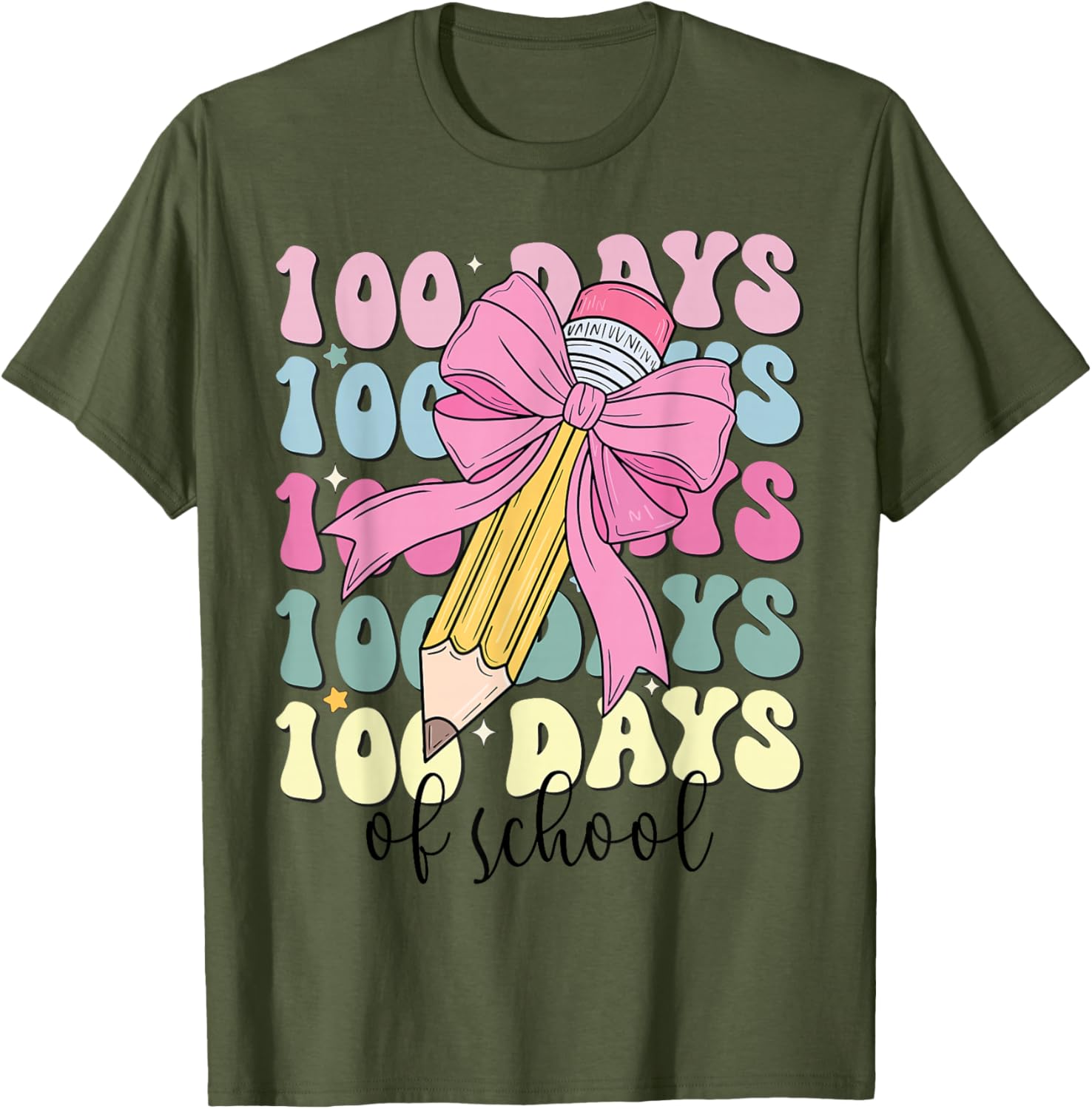 Adorable 100 Days of School Girls Coquette Bow T-Shirt for Kids - 1