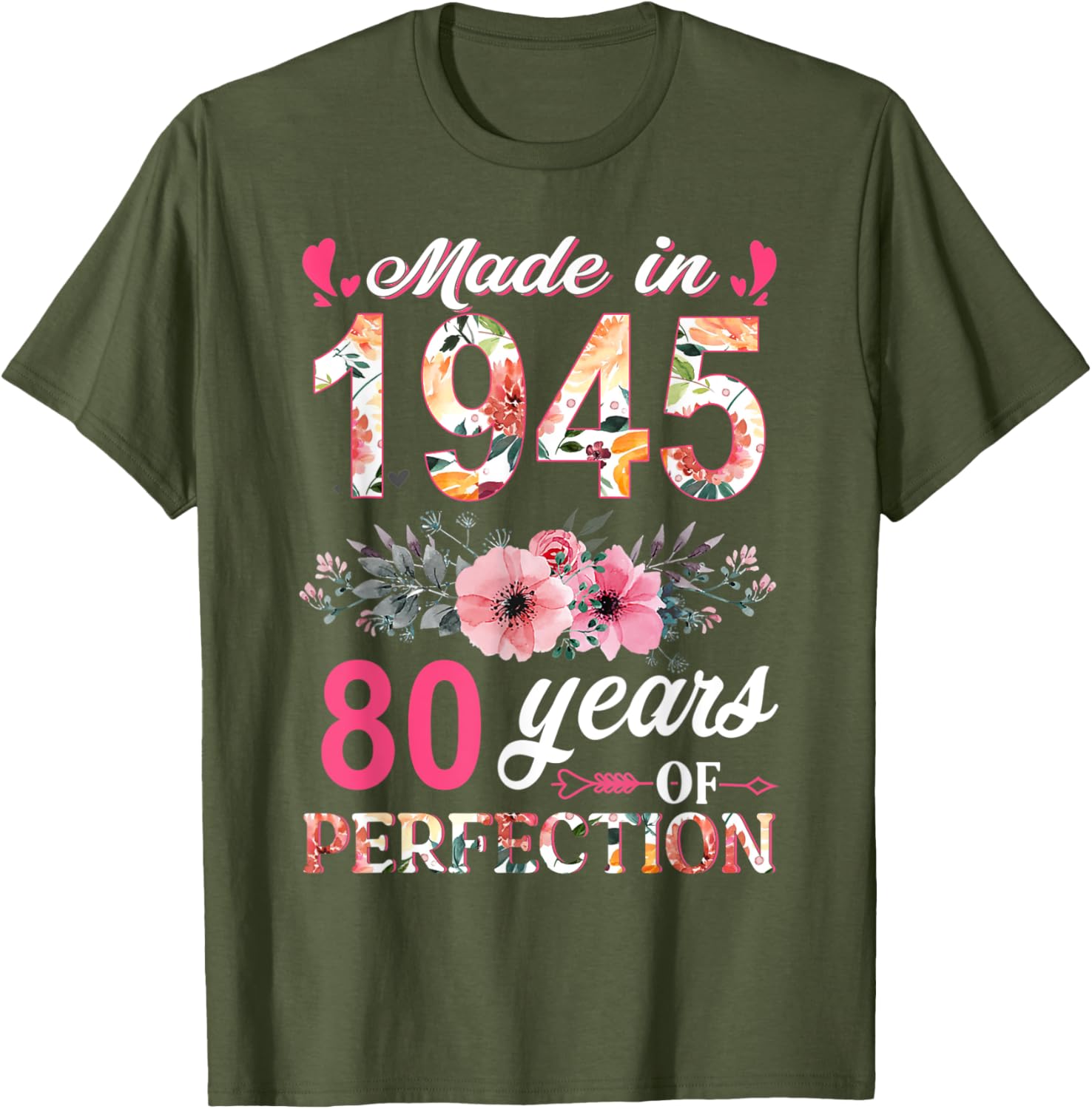 80th Birthday Gifts for Women - Made In 1945 Floral T-Shirt - 23