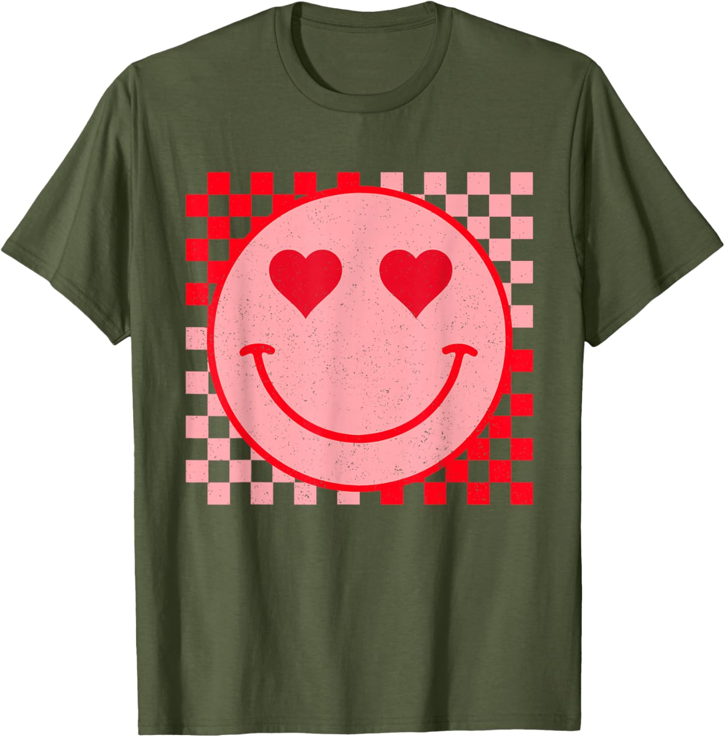 Trendy Smiling Face Checkered Pattern Valentine's Day T-Shirt for Fun Fashion - 8