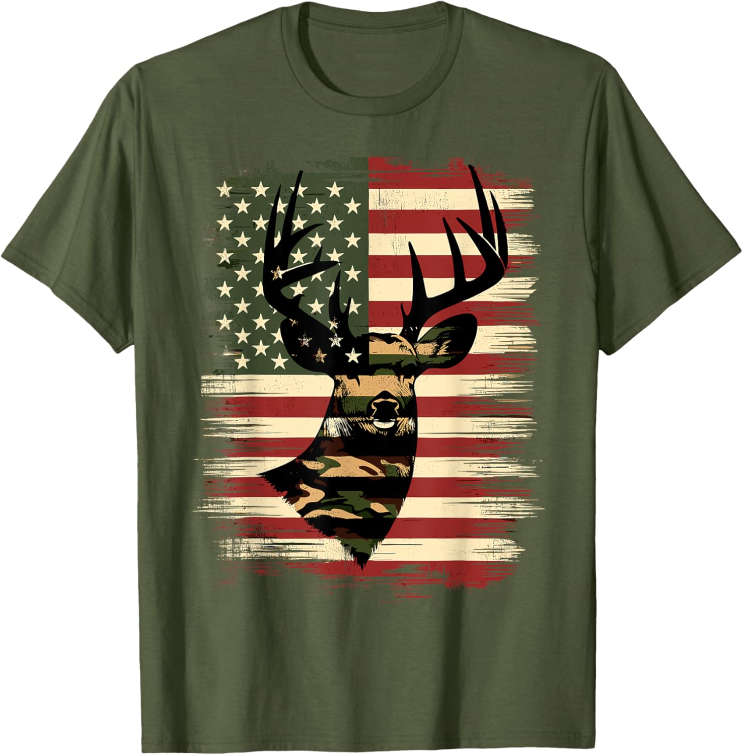Camo American Flag Deer Hunter T-Shirt for Outdoor Lovers and Adventurers - 4