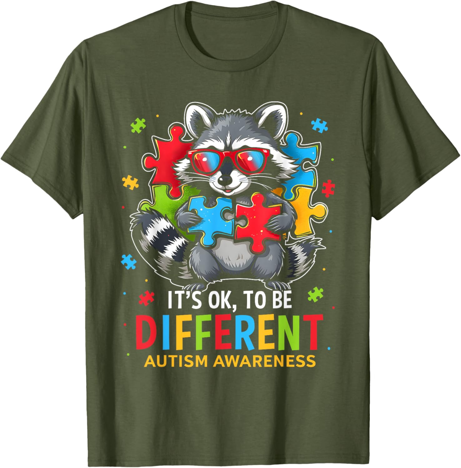 Autistic Raccoon T-Shirt It's Okay to Be Different Autism Awareness Tee - 12