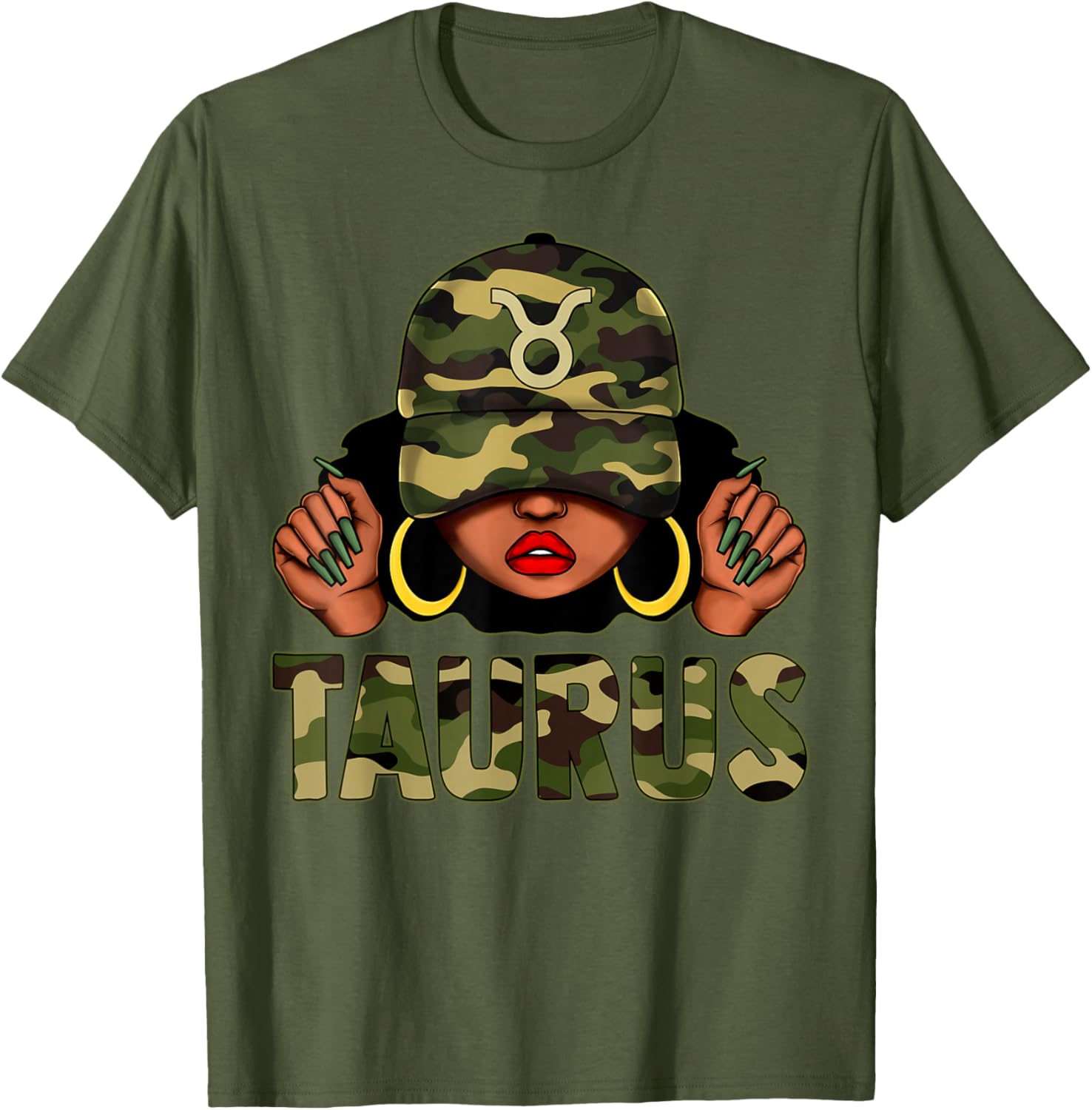 Taurus Queen Black Woman Camo Afro Girl Zodiac T-Shirt for Stylish Women - 26