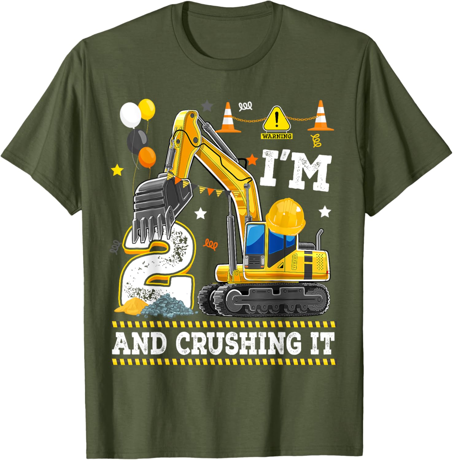 Adorable 2nd Birthday Excavator Digger Builder T-Shirt for Kids - 10