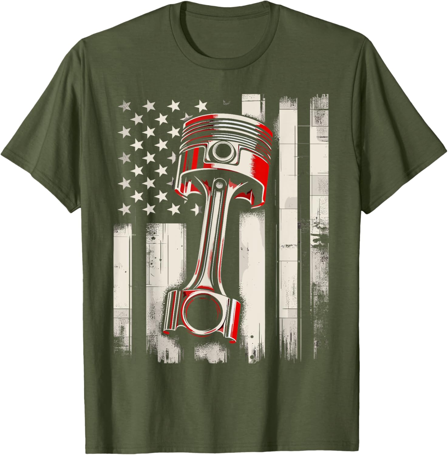 Vintage American Flag Piston Car Mechanic T-Shirt for Auto Enthusiasts - 15