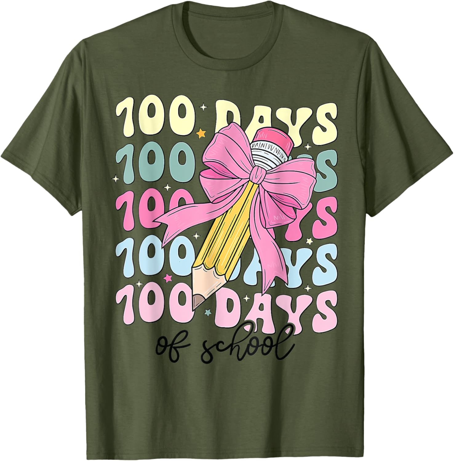 Coquette Bow 100th Day of School T-Shirt for Girls Fun School Celebration - 5
